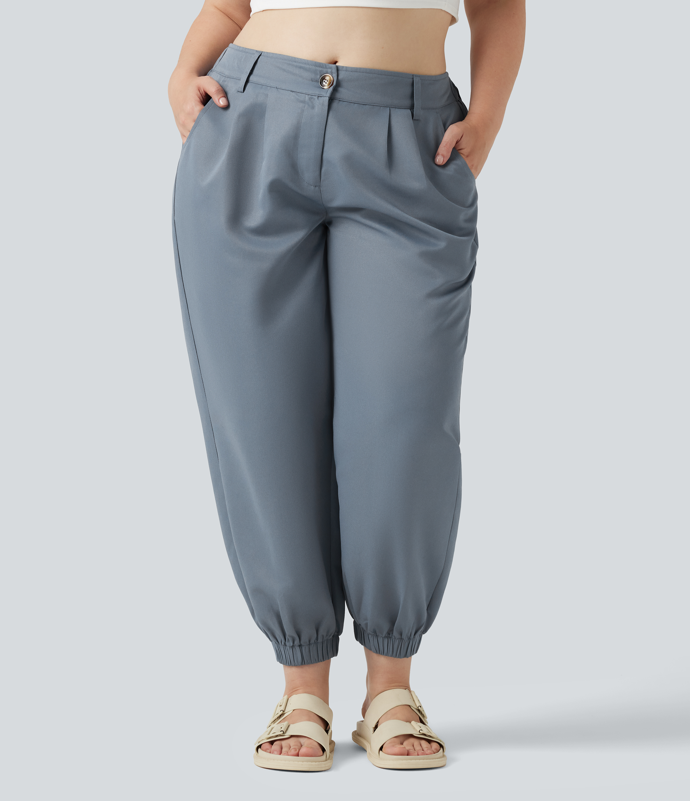 Plus Size Mid Rise Casual Joggers with Pockets