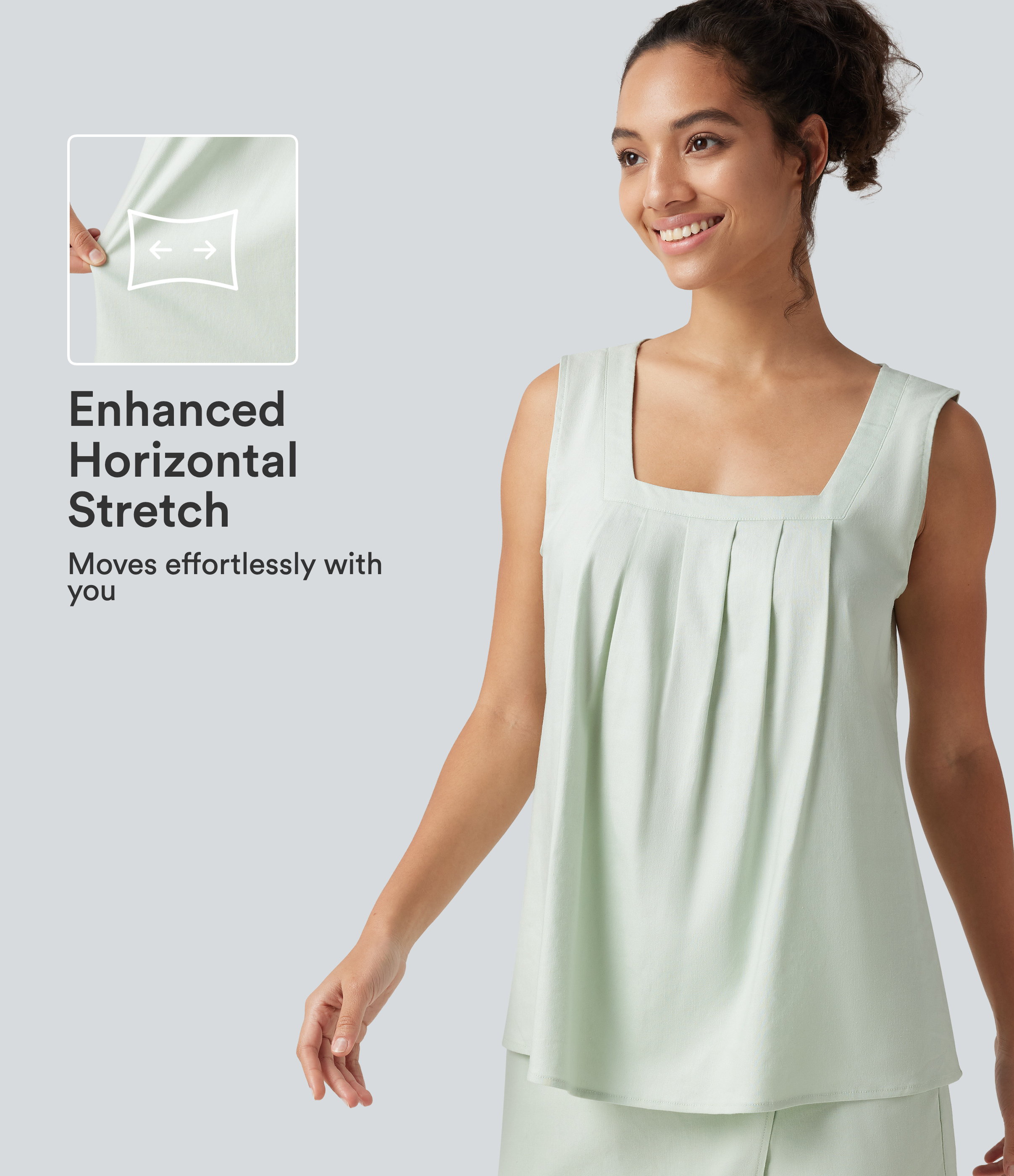 Square Neck Casual Linen-Blend Tank Top