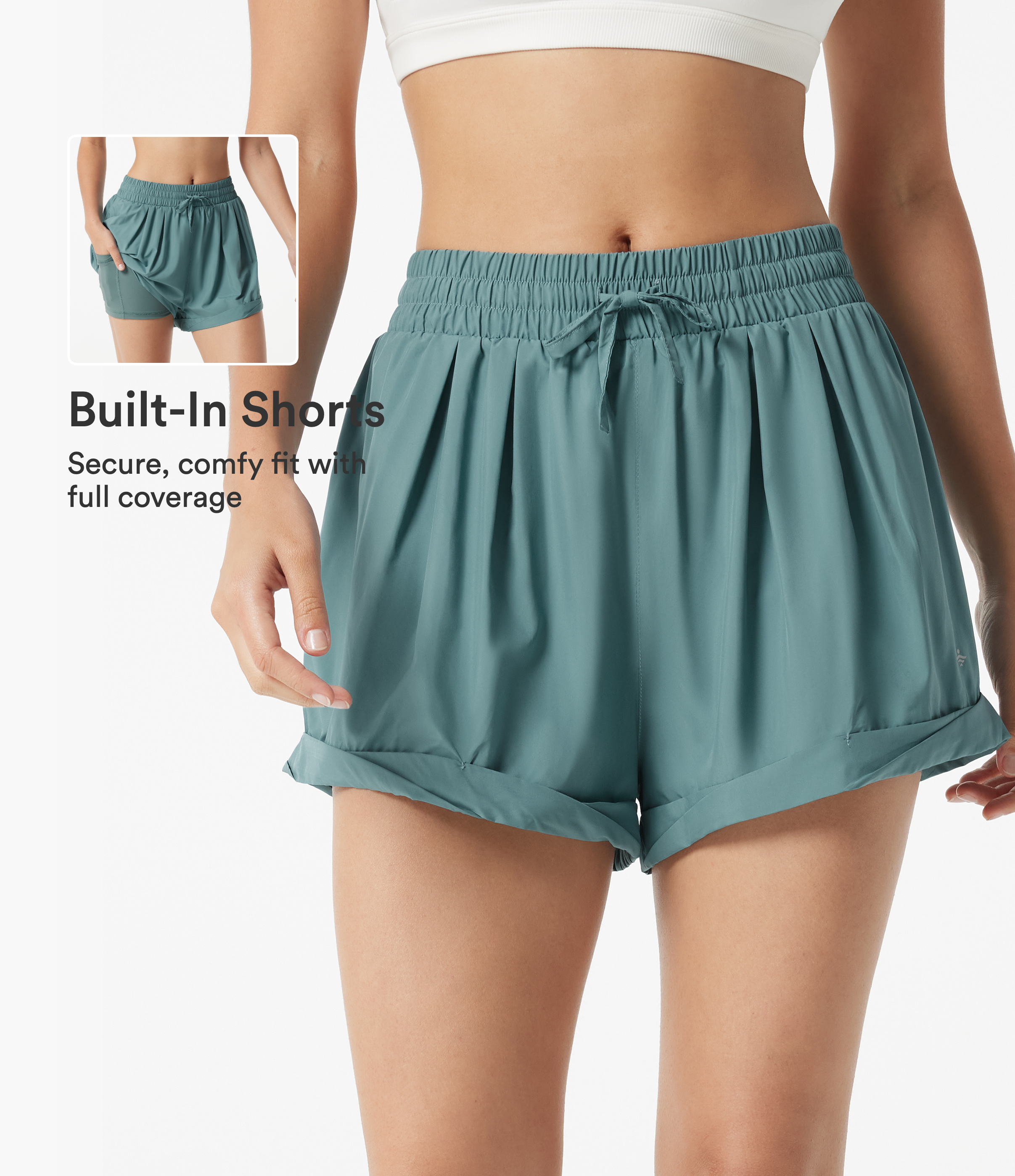 Mid Rise Drawstring 2-in-1 Baggy Running Shorts with Pocket