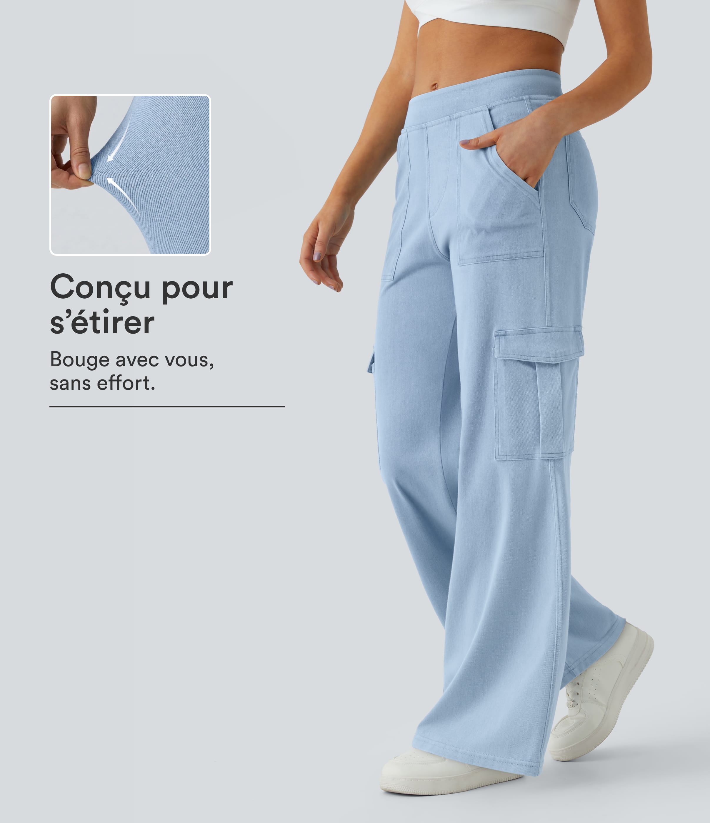 Halara Flex™ Taille Mi-Haute Multiples Poches Jambe Droite Jean Cargo Décontracté Extensible