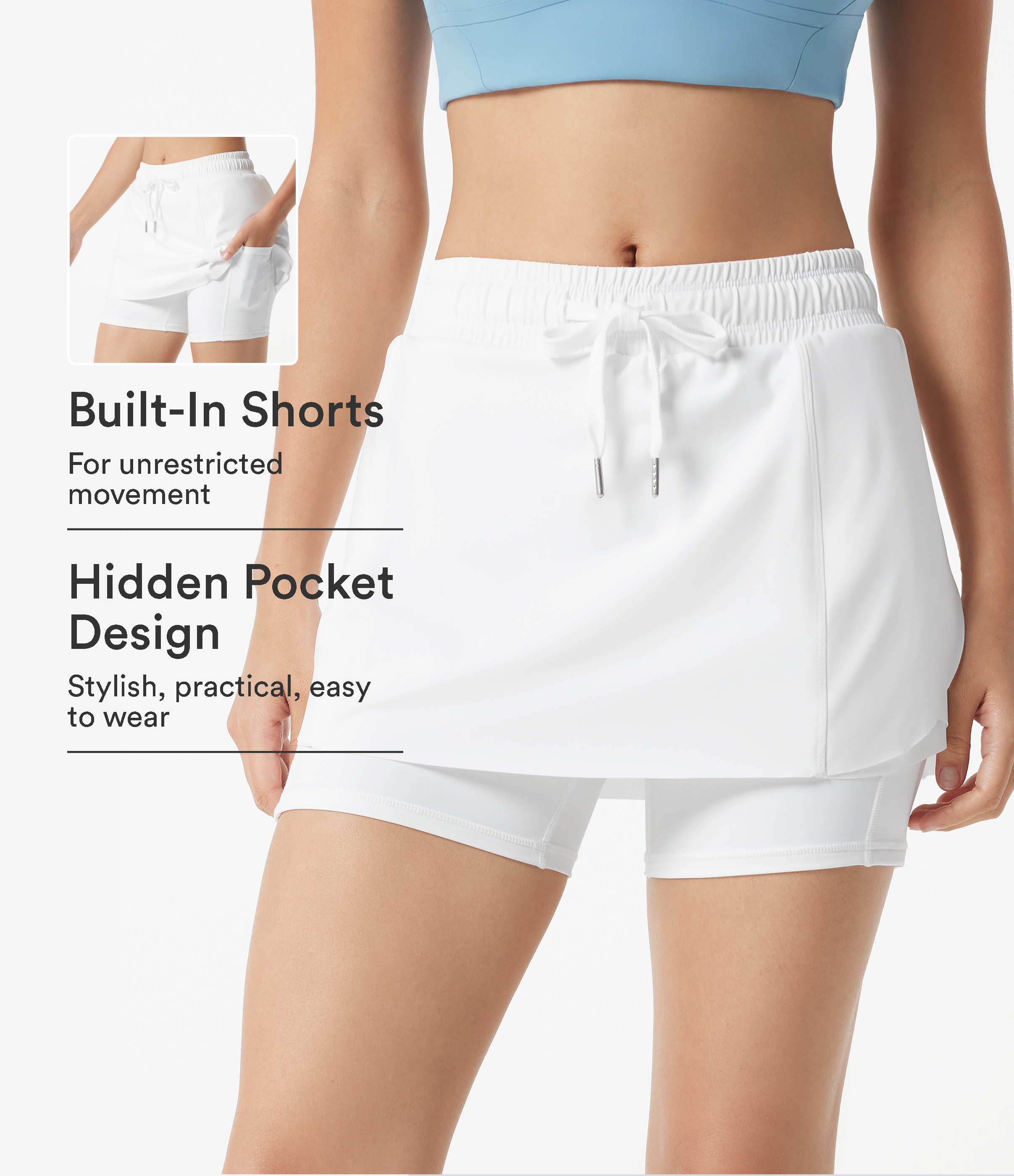 Softlyzero™ Airy Mid Rise Drawstring 2-in-1 Crossover Hem Cool Touch Mini Workout Skirt with Pockets