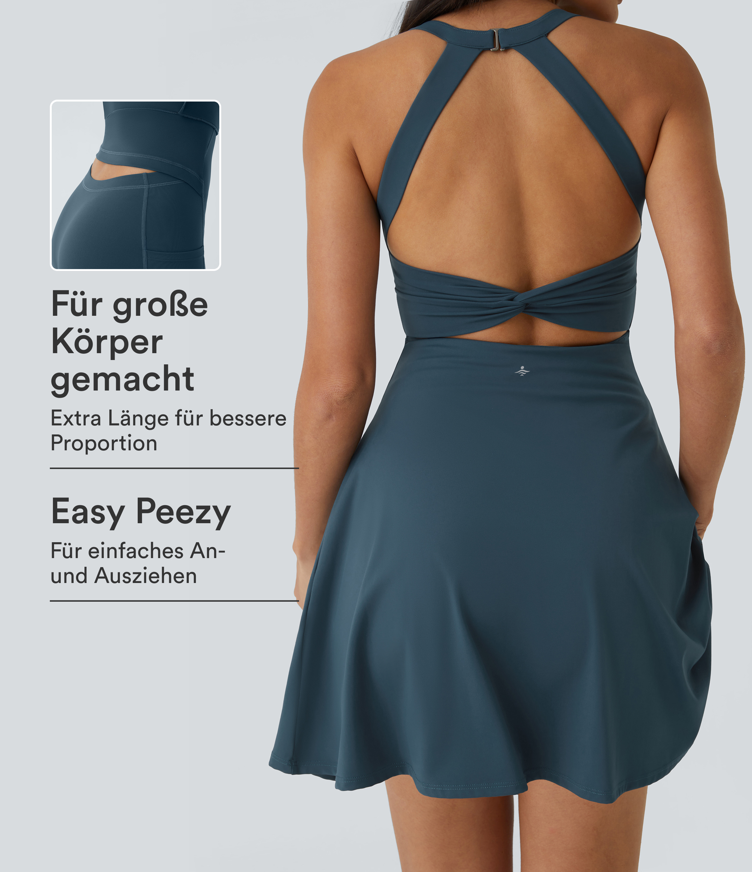 2-in-1-Mini-Tanzkleid mit U-Ausschnitt, rückenfrei, verdrehter Ausschnitt, Seitentasche-Easy Peezy