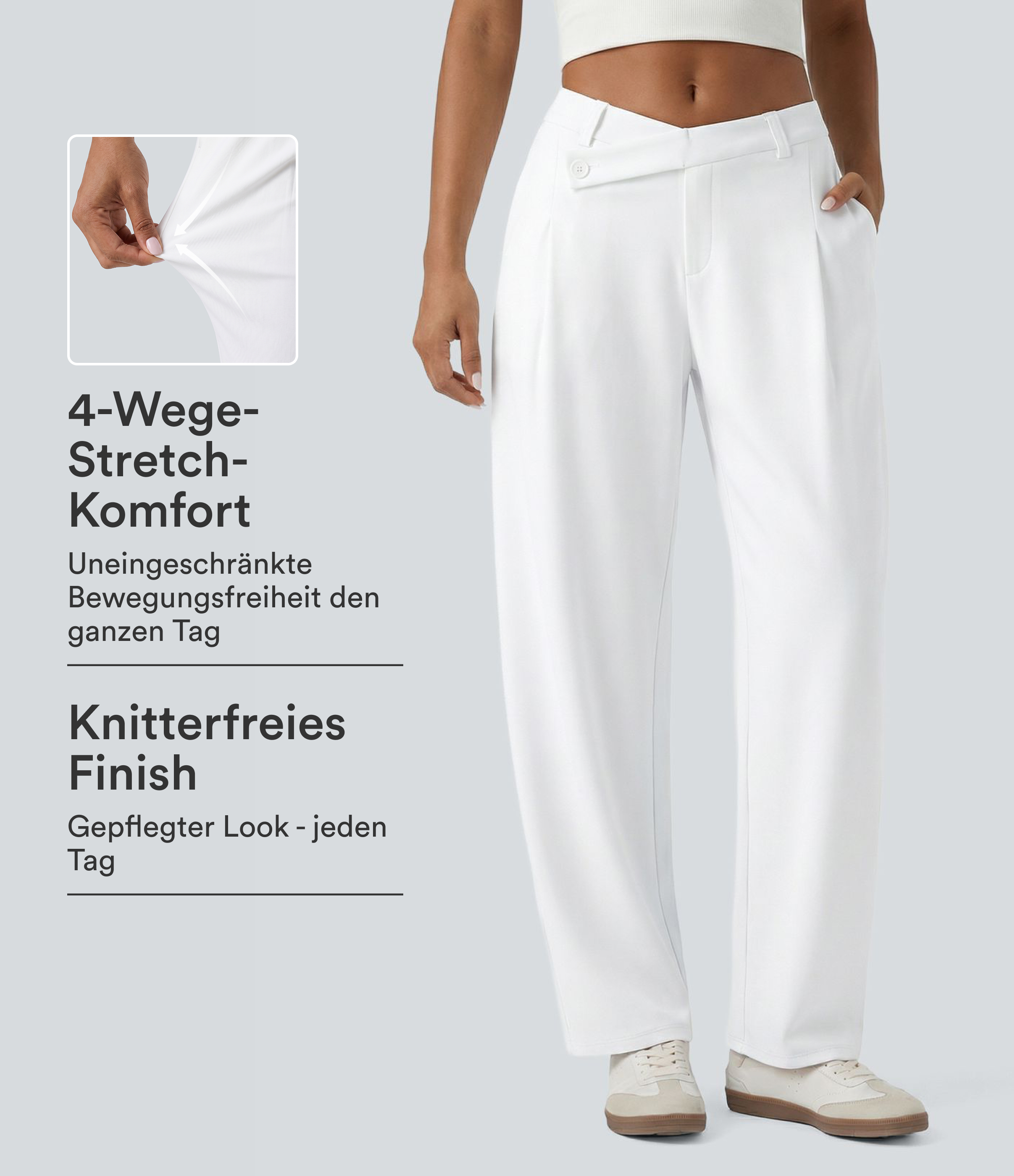 Halara Flex™ DayStretch - Bürohose mit mittelhhoem Crossover-Bund, Seitentaschen und Barrel-Leg