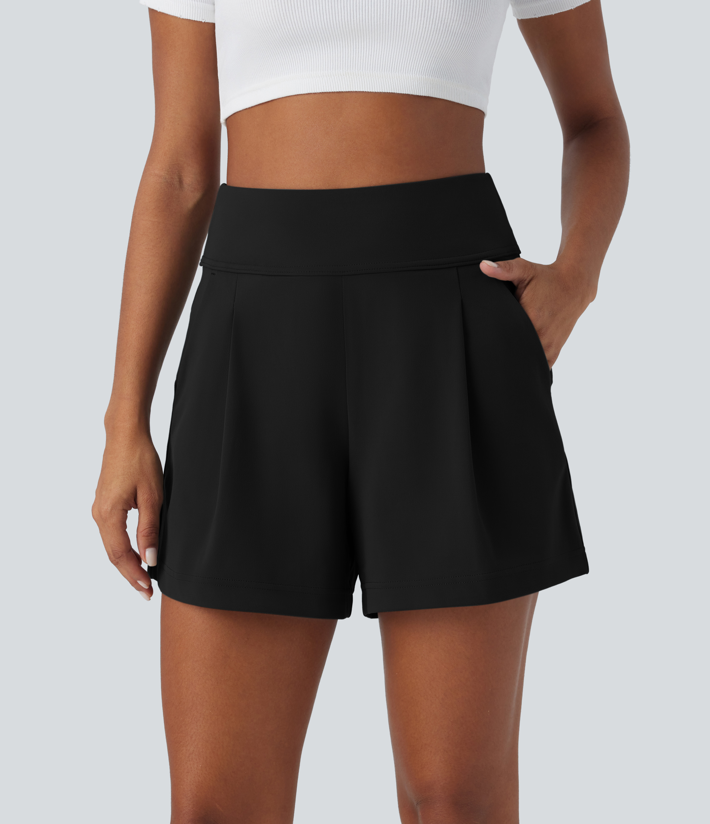 DayStretch - Arbeits-Shorts mit hohem Bund, Seitentaschen und weitem Bein