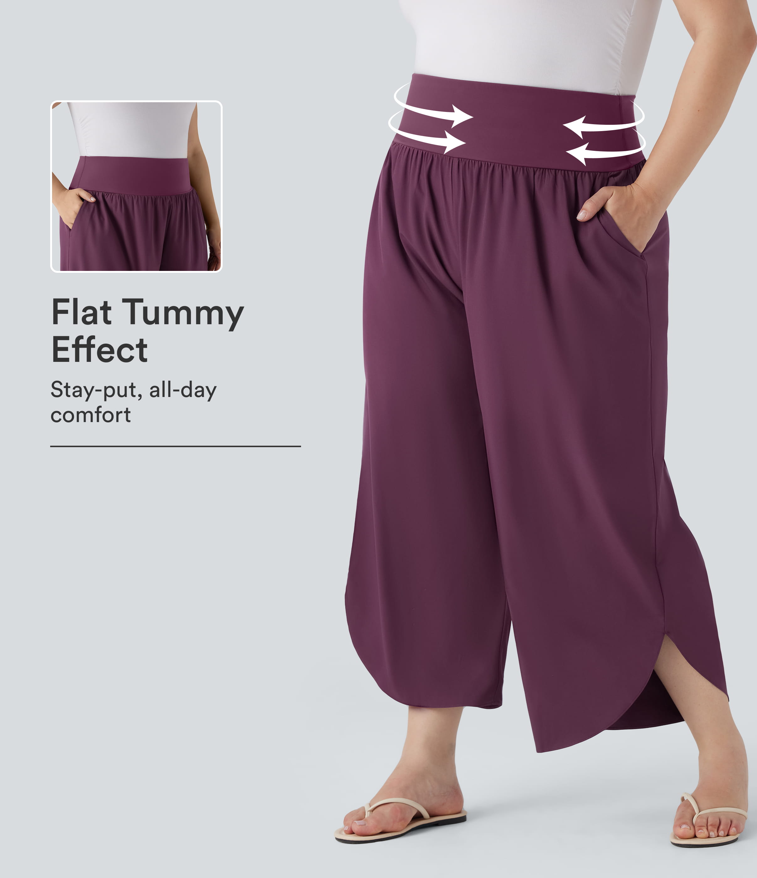 Plus Size Breezeful™ High Waisted Tummy Control Hem Quick Dry Pants with Pockets