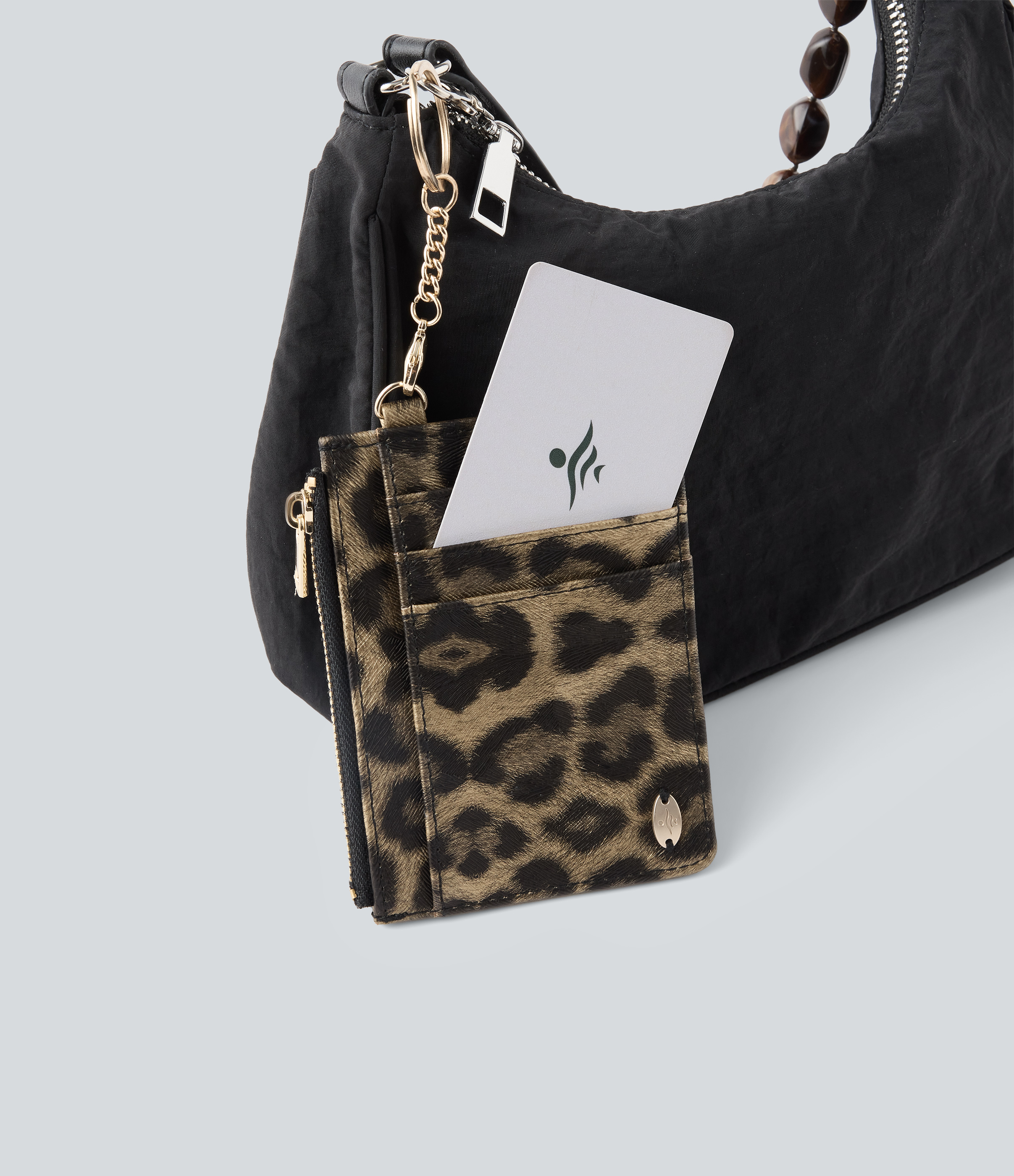 Black Coffee Leopard Print Leopard Print Metal Chain Card Holder / 2