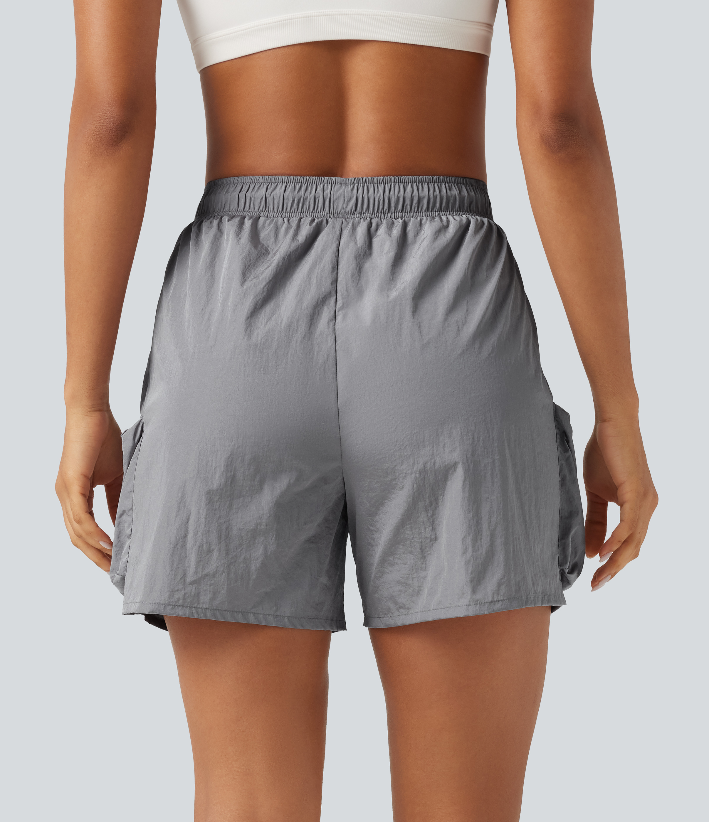 Chiseled Stone High Waisted Drawstring Workout Cargo Shorts with Pockets / 2