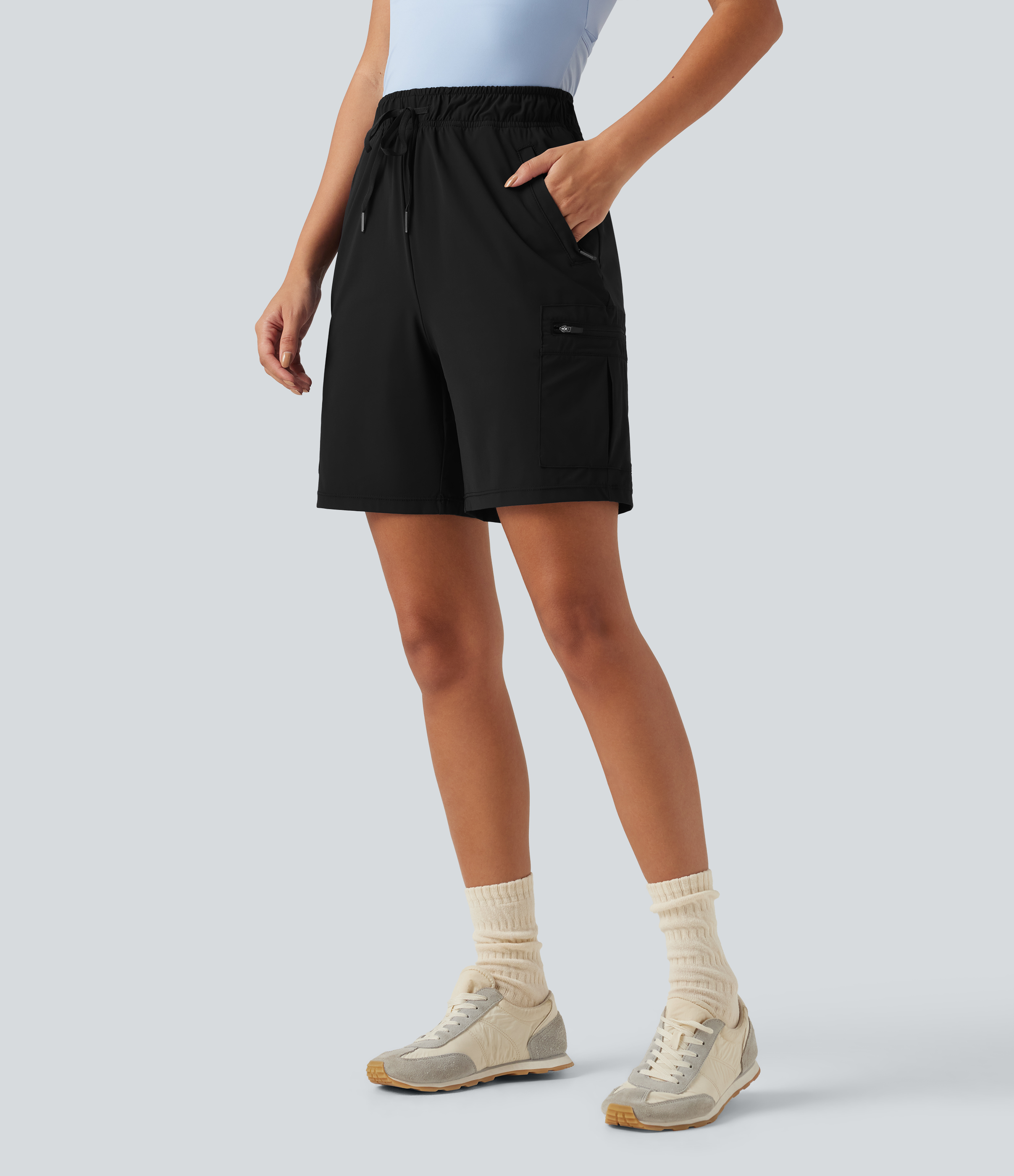 High Waisted Drawstring Bermuda Quick Dry Cool Touch Casual Cargo Shorts 7'' with Pockets-UPF40+