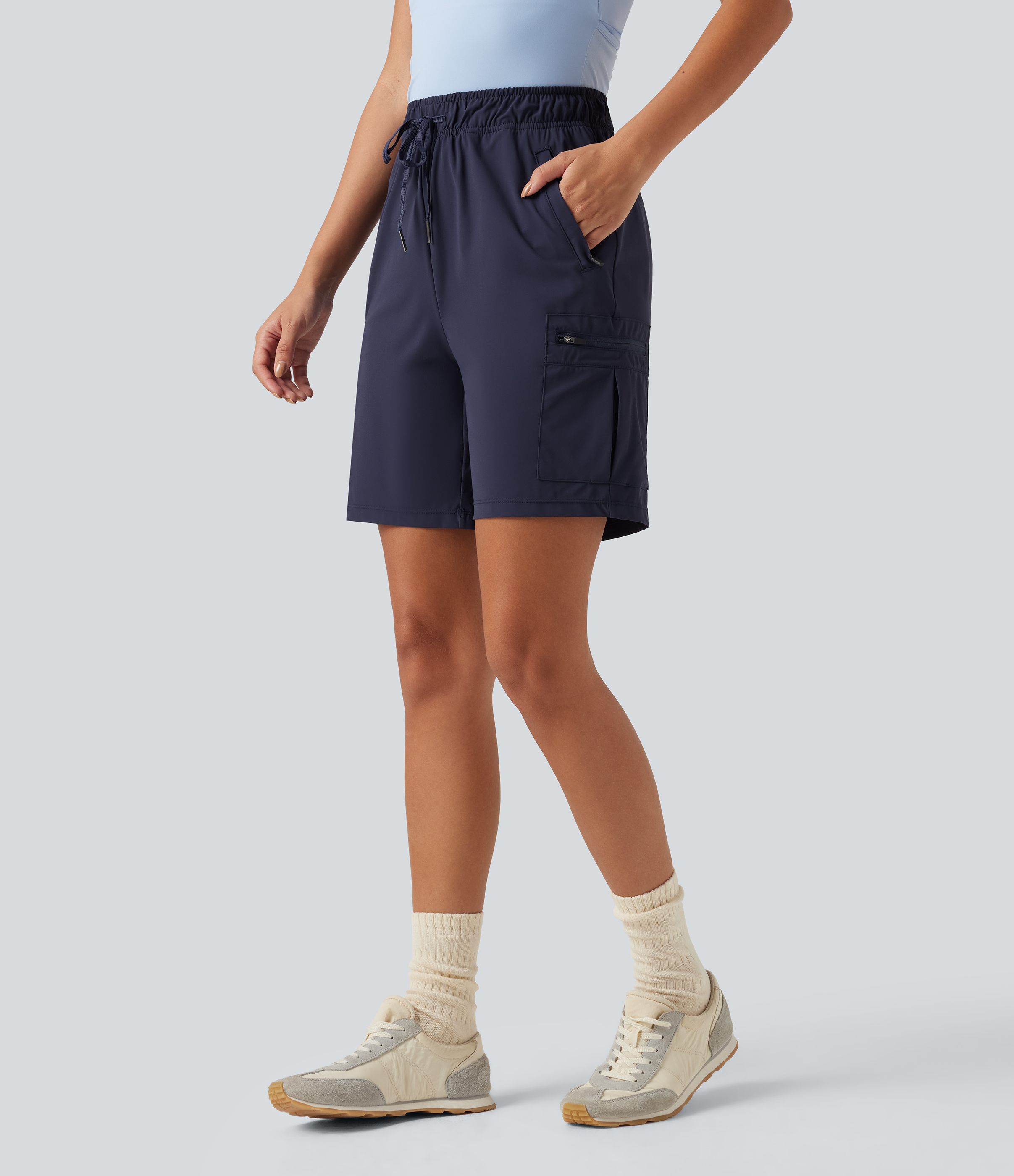 High Waisted Drawstring Bermuda Quick Dry Cool Touch Casual Cargo Shorts 7'' with Pockets-UPF40+