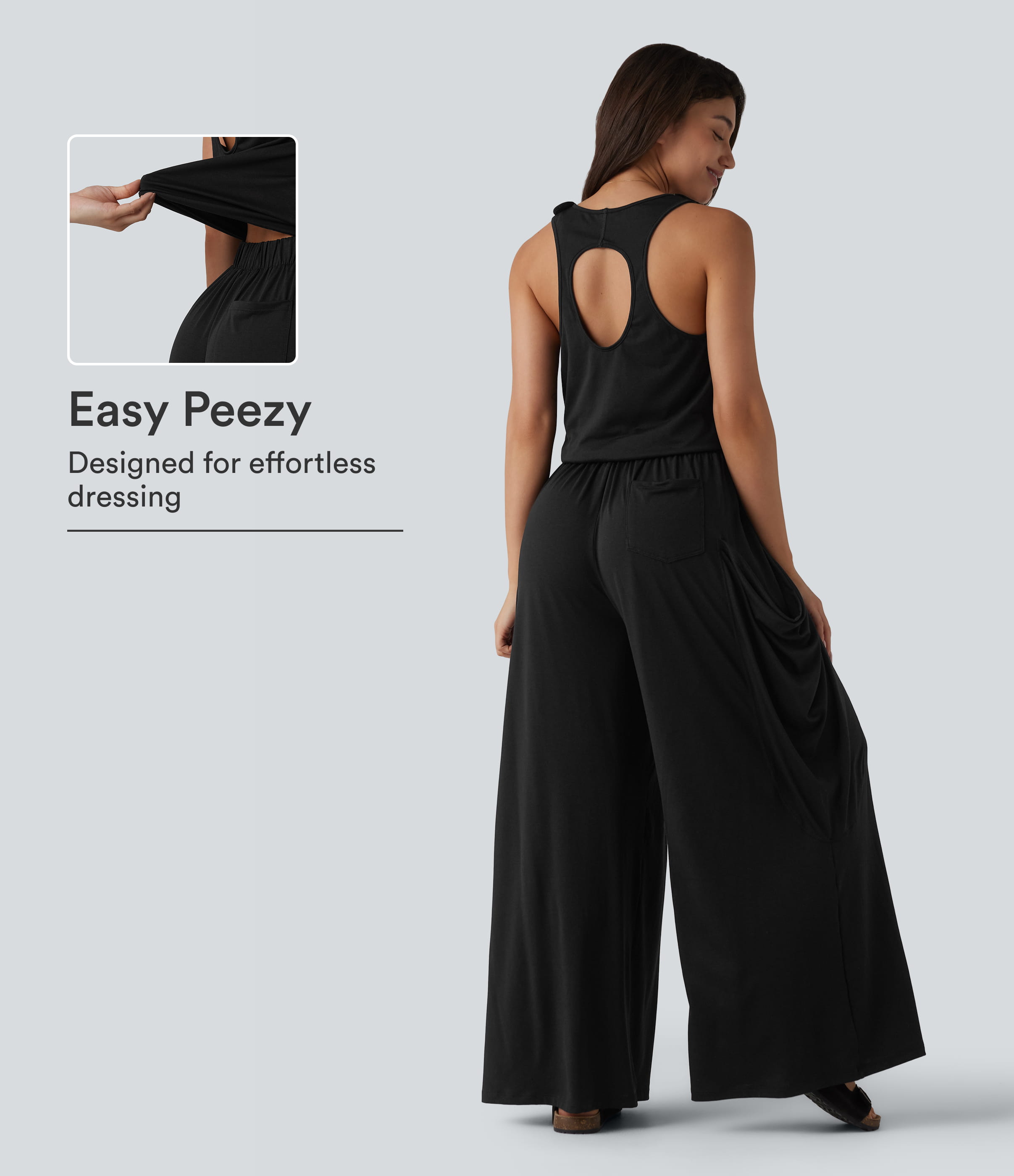 Sleeveless Cut Out Wide Leg Casual Jumpsuit with Pockets-Easy Peezy Edition
