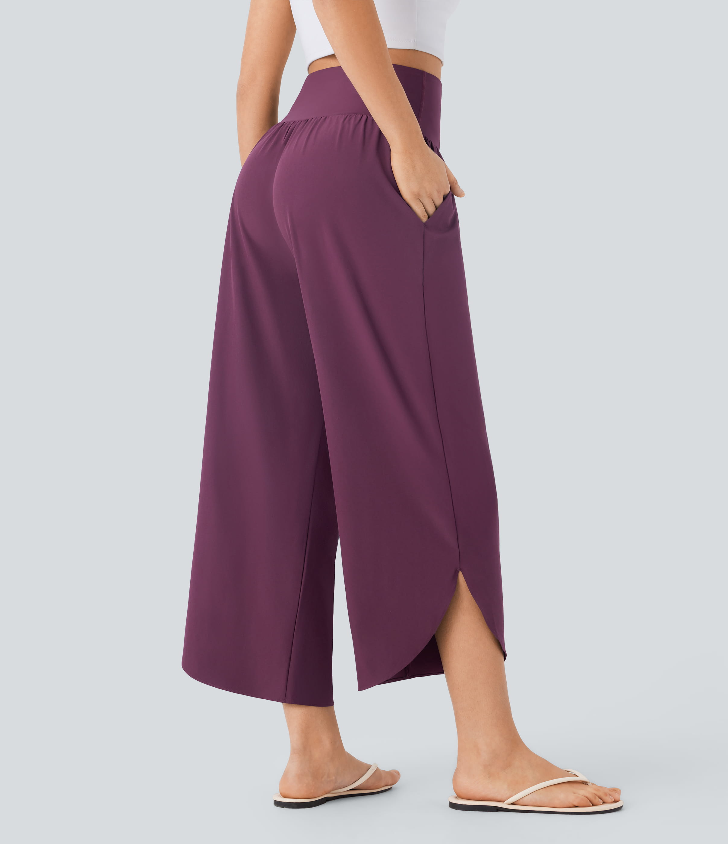 Amaranth Breezeful™ High Waisted Tummy Control Split Hem Quick Dry Resort Pants with Pockets / 2