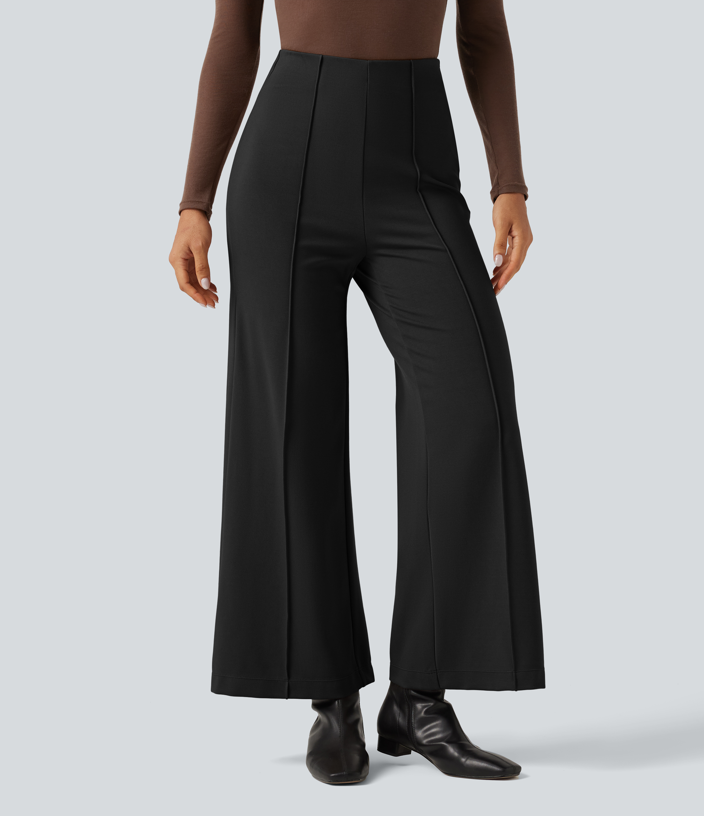 Pantalon large esprit bureau Halara Flex™ taille haute avec plis nervurés