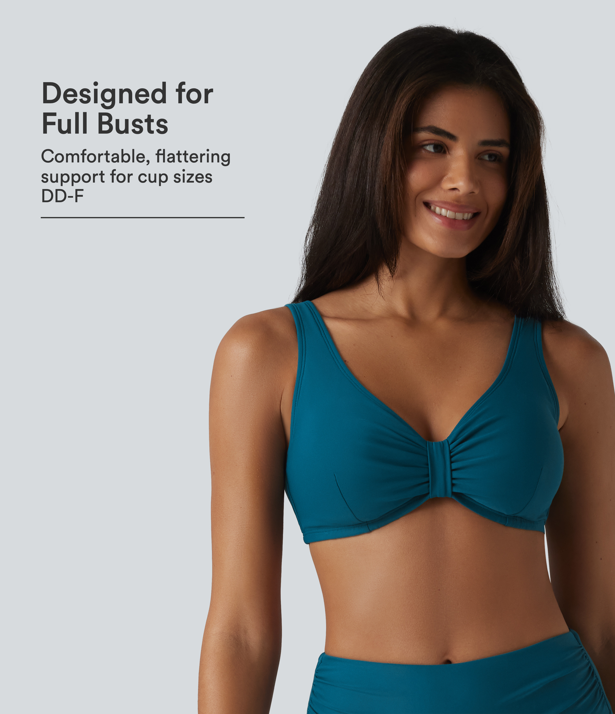 V Neck Sheen Bikini Top Swimsuit DD-F Cups