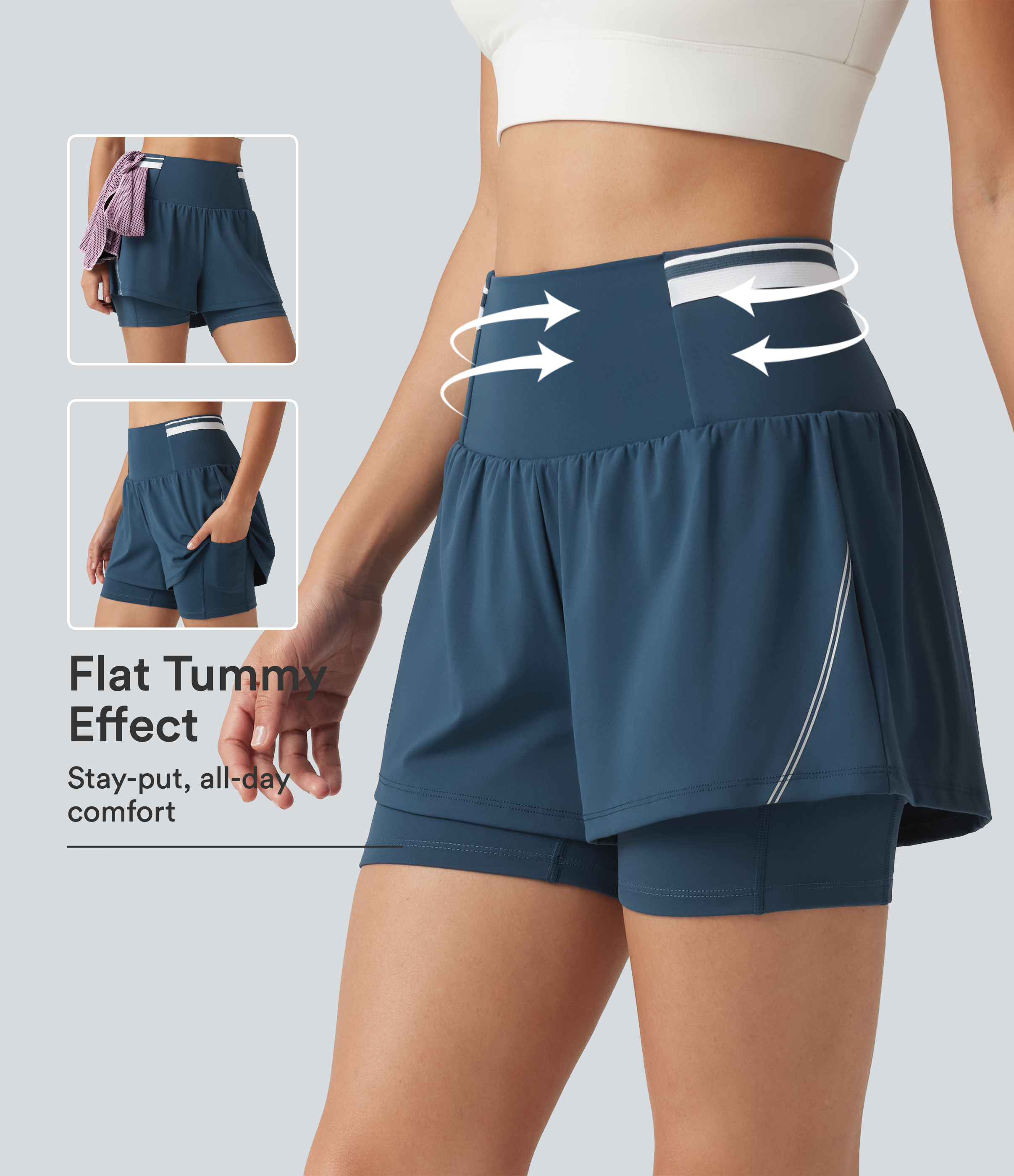 SoftlyZero™ Airy Reflective Super High Waisted Tummy Control 2-in-1 Cool Touch Workout Shorts 5'' with Pockets