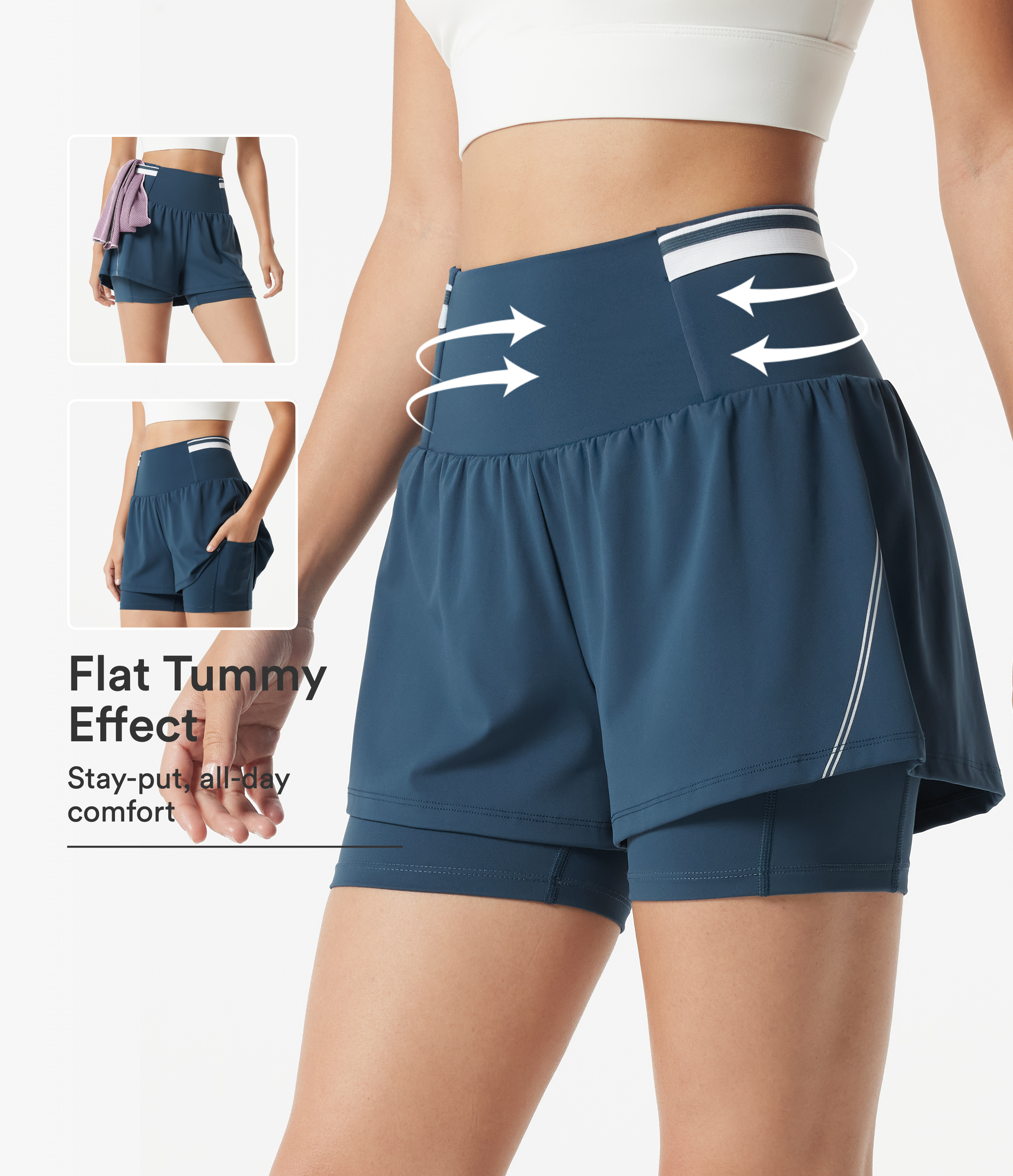 SoftlyZero™ Airy Reflective Super High Waisted Tummy Control 2-in-1 Cool Touch Workout Shorts 5'' with Pockets