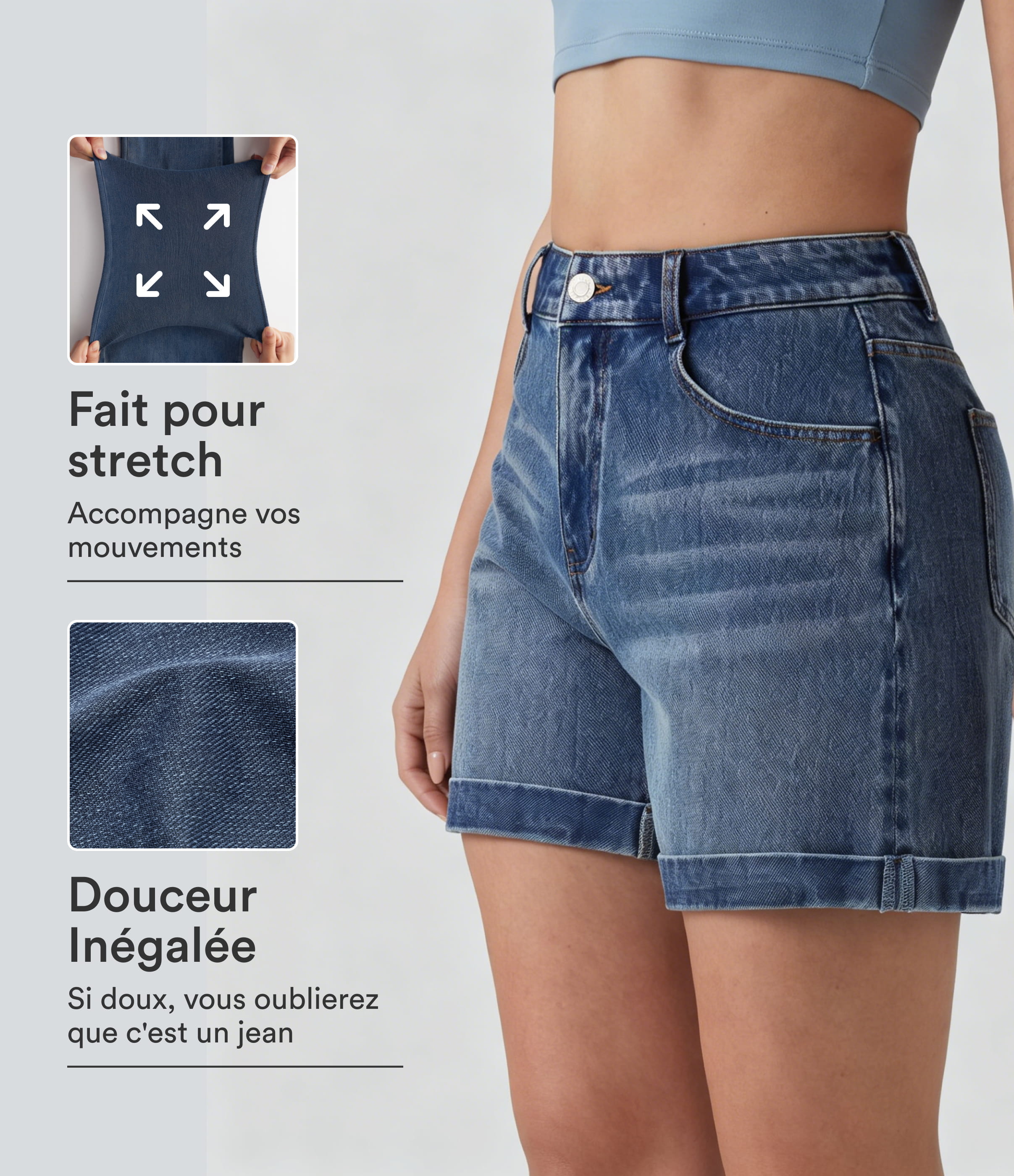 Halara Flex™ Short en denim taille mi-haute ourlet retroussé 12,5 cm avec poches