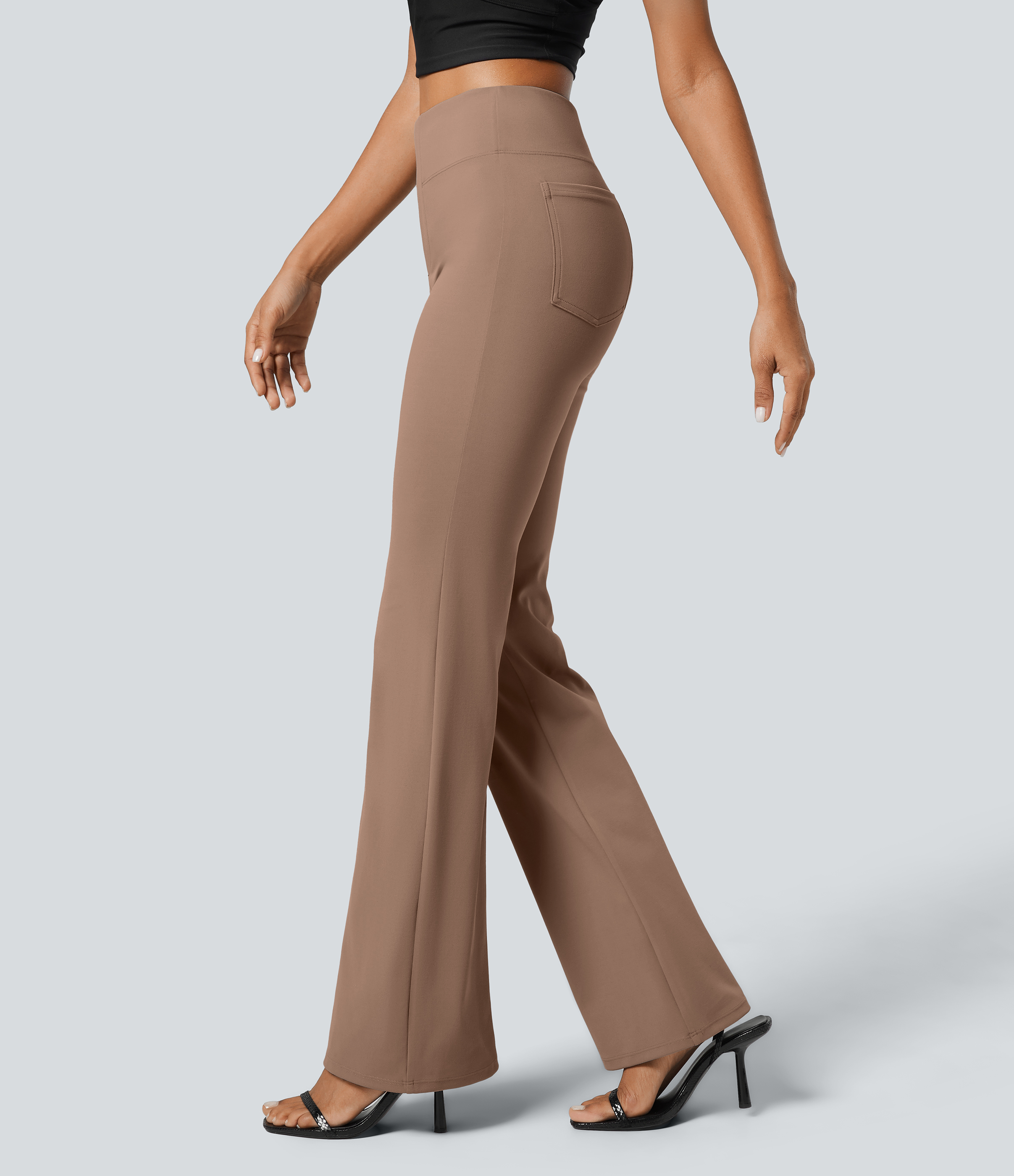 Halara Flex™ High Waisted Back Side Pocket Slight Flare Work Pants — Beaver Fur by Halara