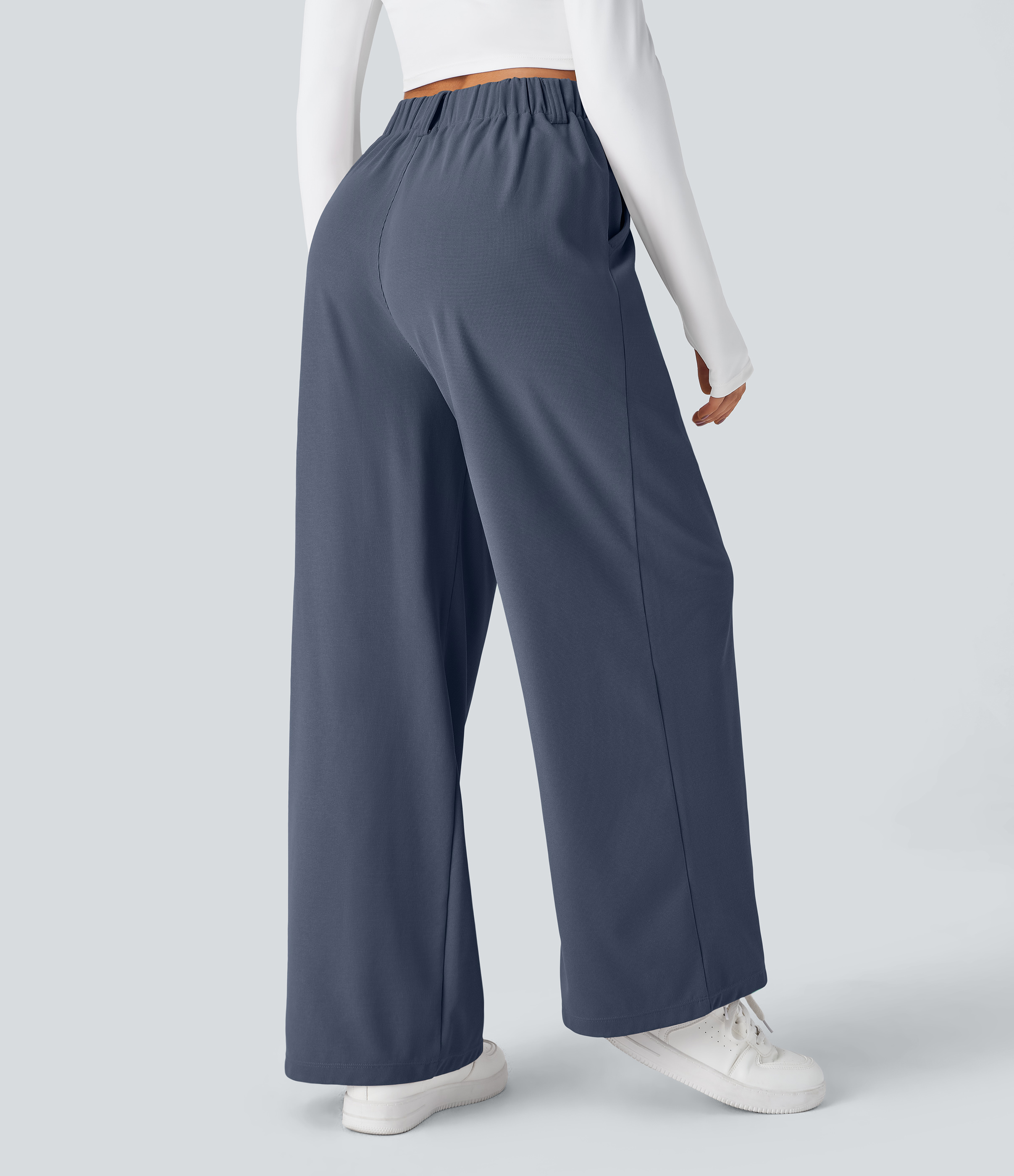 Grisaille Halara Flex™ High Waisted Pocket Wide Leg Waffle Work Pants / 2