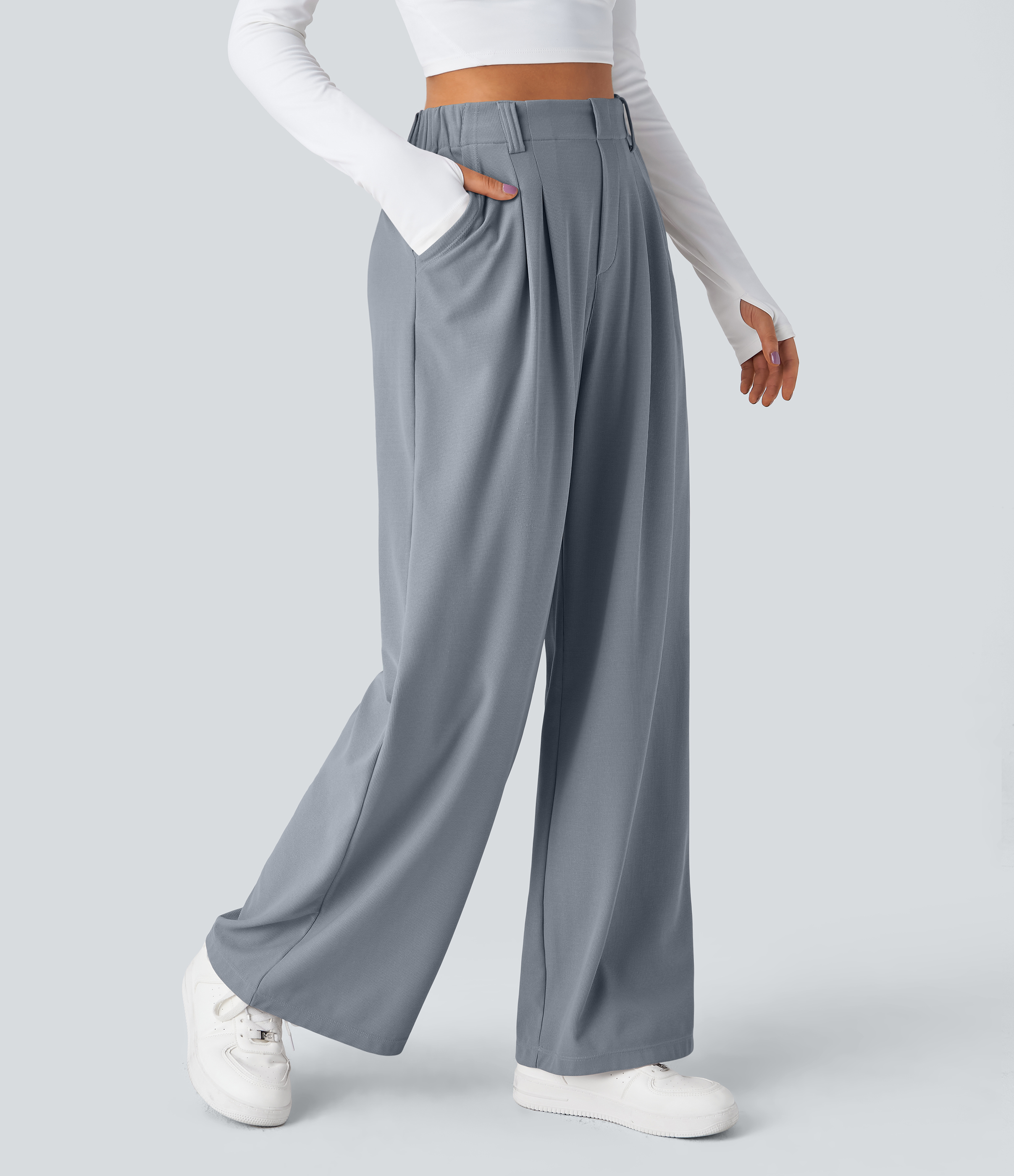Halara Flex™ High Waisted Pocket Wide Leg Waffle Work Pants