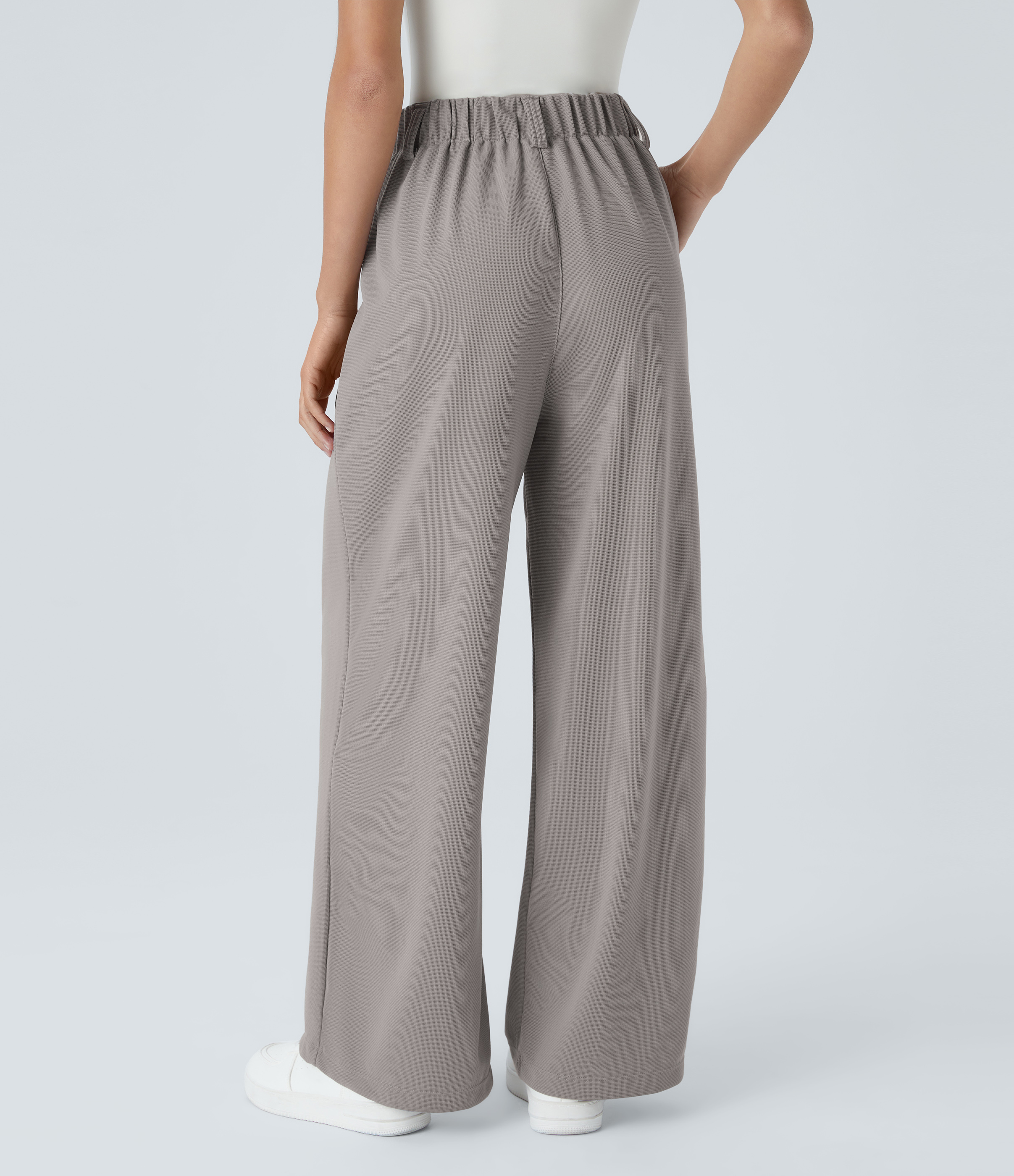 Mink Ash Halara Flex™ High Waisted Pocket Wide Leg Waffle Work Trousers / 2