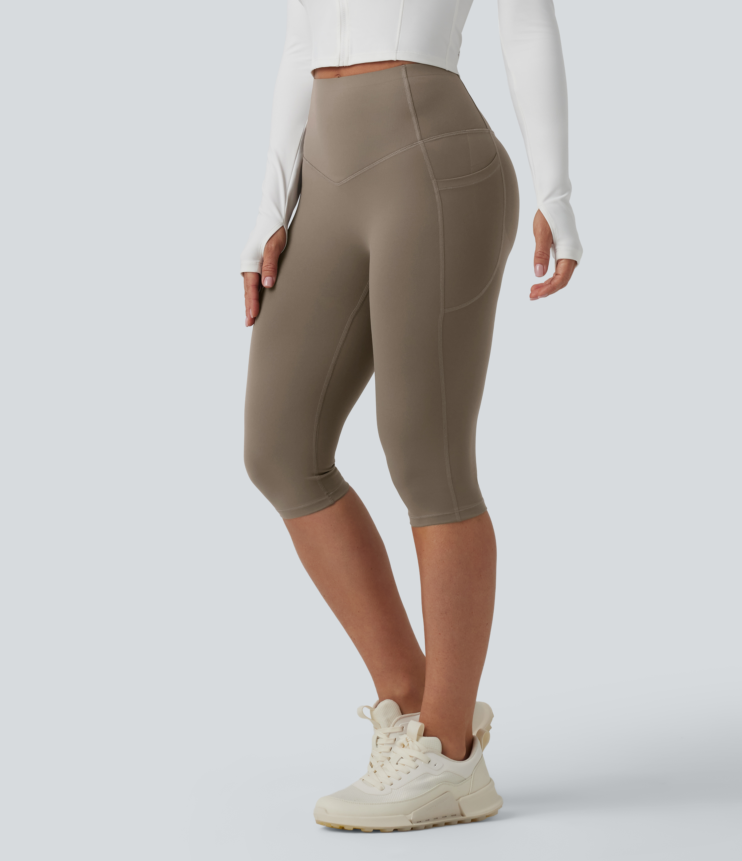 Dawn Brown Halara UltraSculpt™ High Waisted Butt Lifting Tummy Control Pedal Pushers Shaping Training Leggings with Pockets / 2