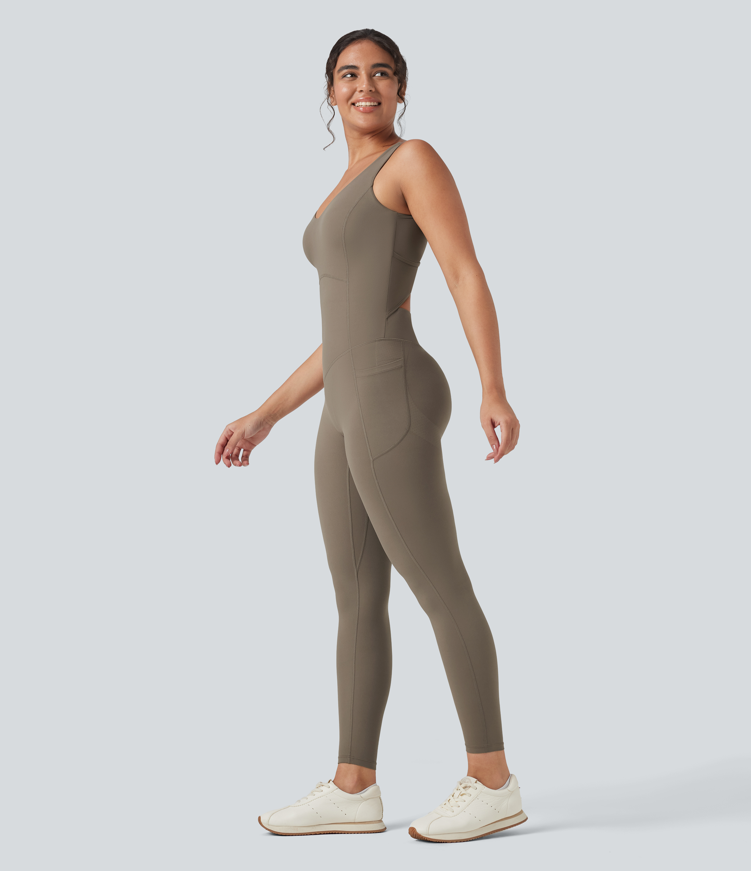 Dawn Brown Halara UltraSculpt™ V Neck Tummy Control Butt Lifting Workout Jumpsuit with Pockets / 2