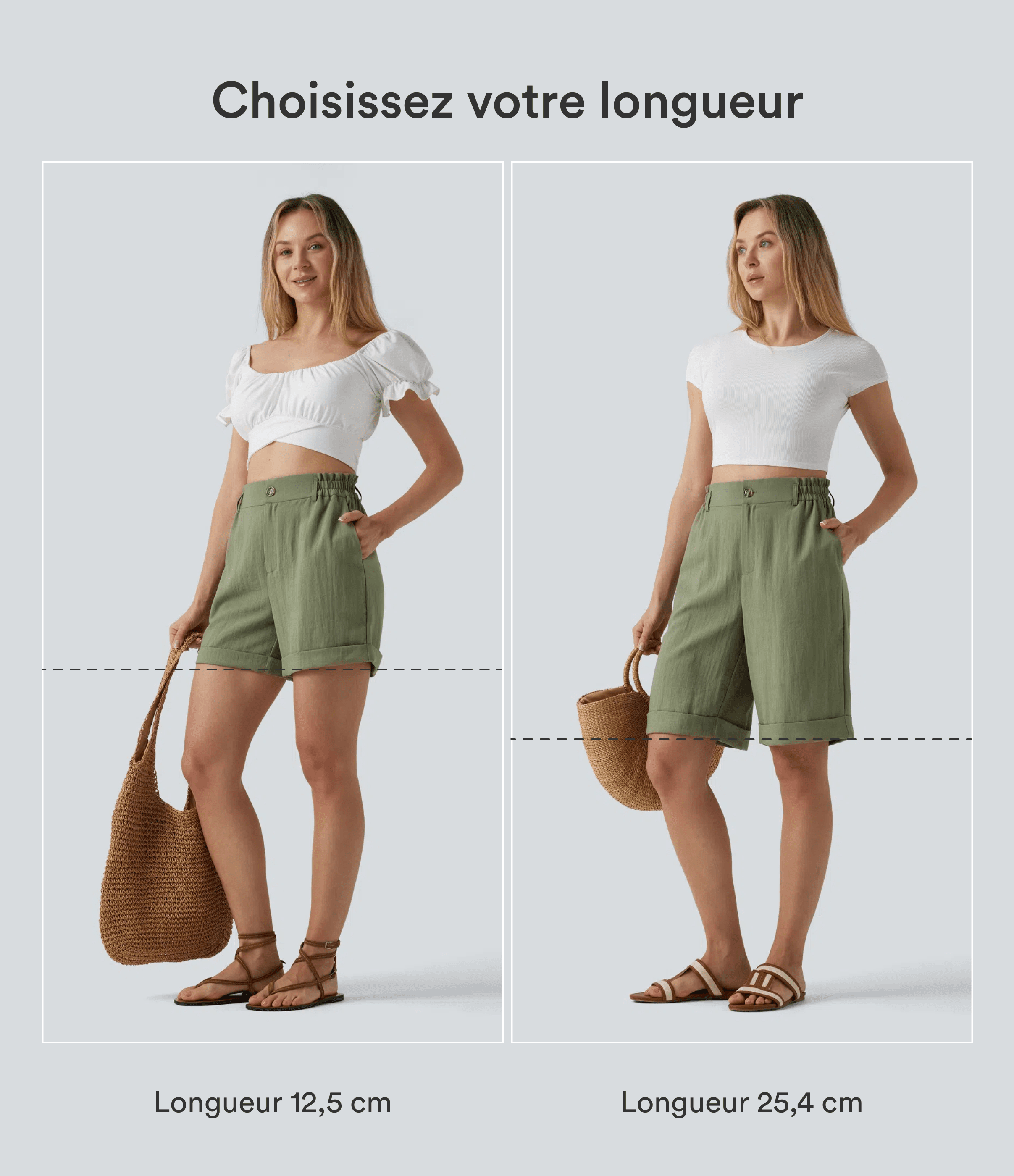 Catkin Green Short resort 12,5 cm taille haute effet lin avec ourlet roulotté et poches / 2