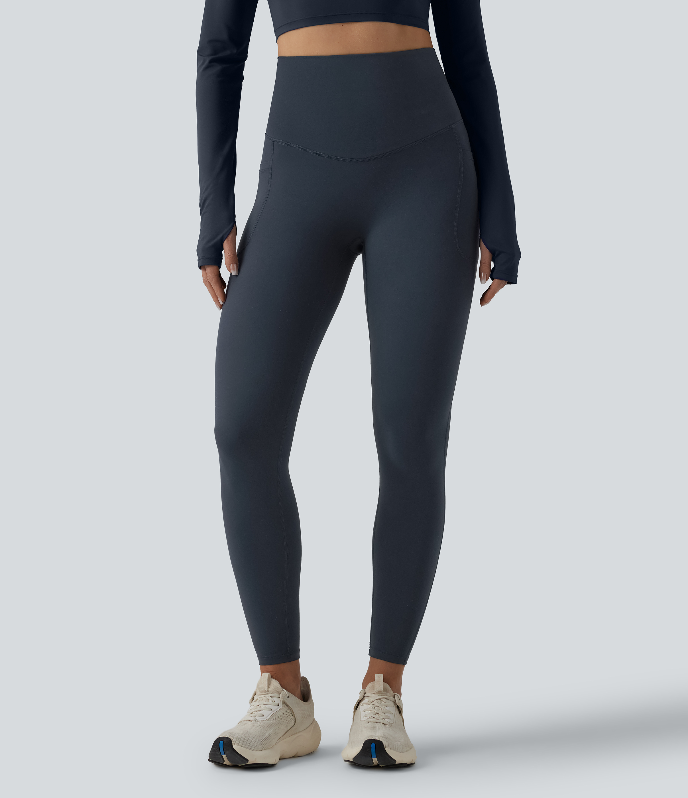 Carbon Halara Ultrasculpt™ High Waisted Tummy Control Crossover Back Running Leggings with Pockets / 2