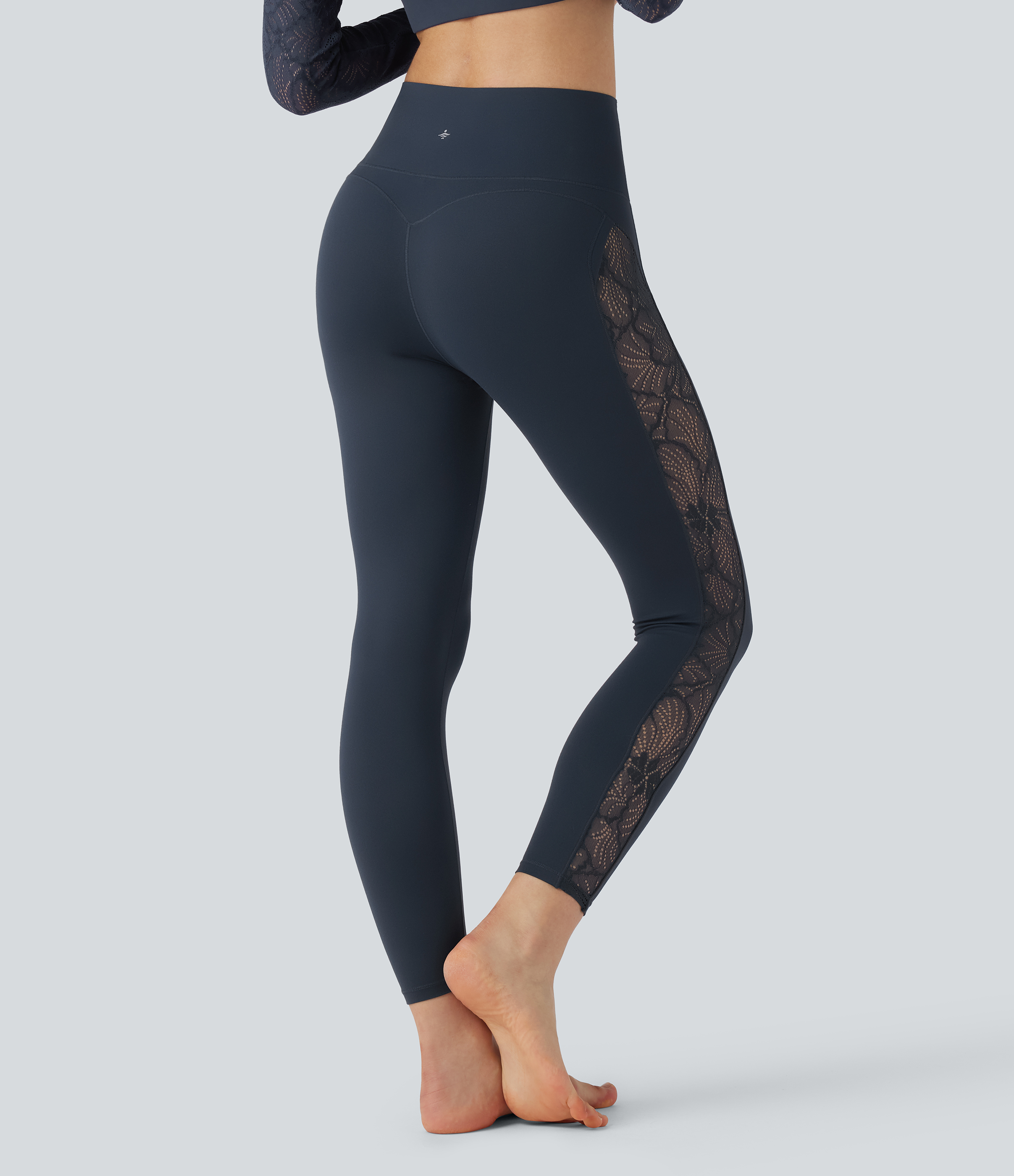 Carbon Halara UltraSculpt™ High Waisted Tummy Control Contrast Lace Yoga Leggings with Pocket / 2