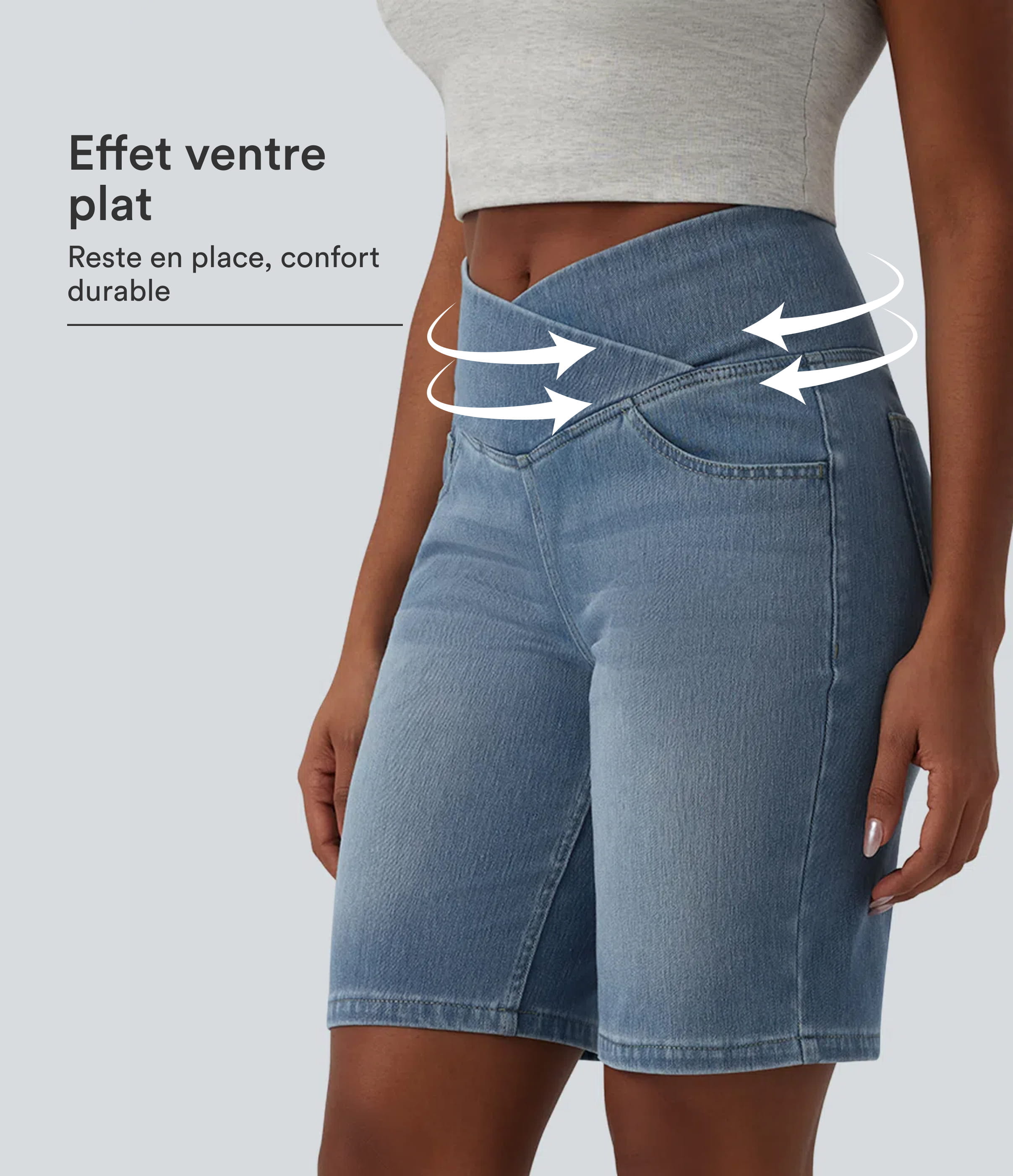 Short en jean Halara Flex™ casual gainant taille haute croisée avec poches