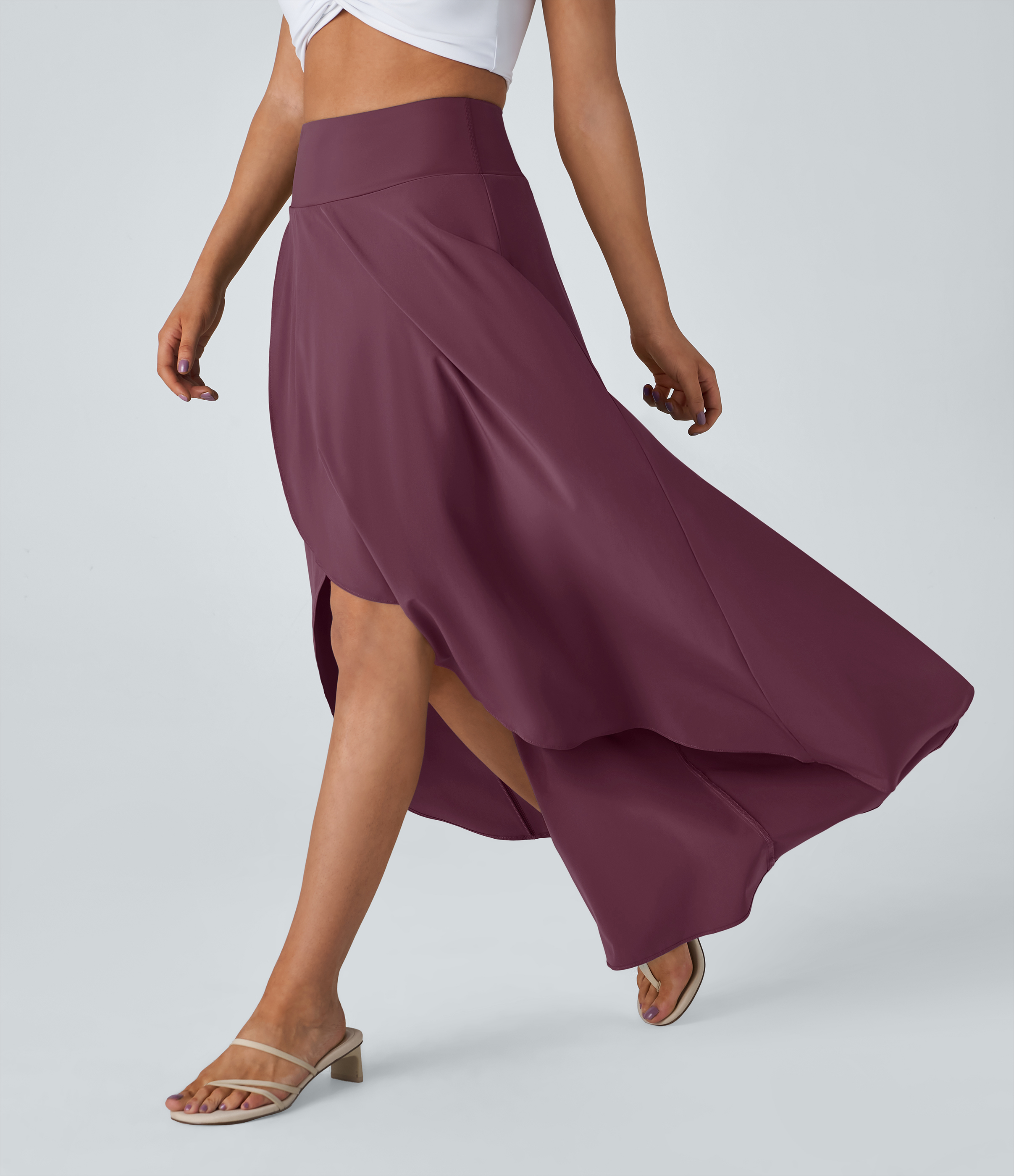 Breezeful™ High Waisted High Low Ruffle 2-in-1 Flowy Quick Dry Casual Regular Maxi Skirt