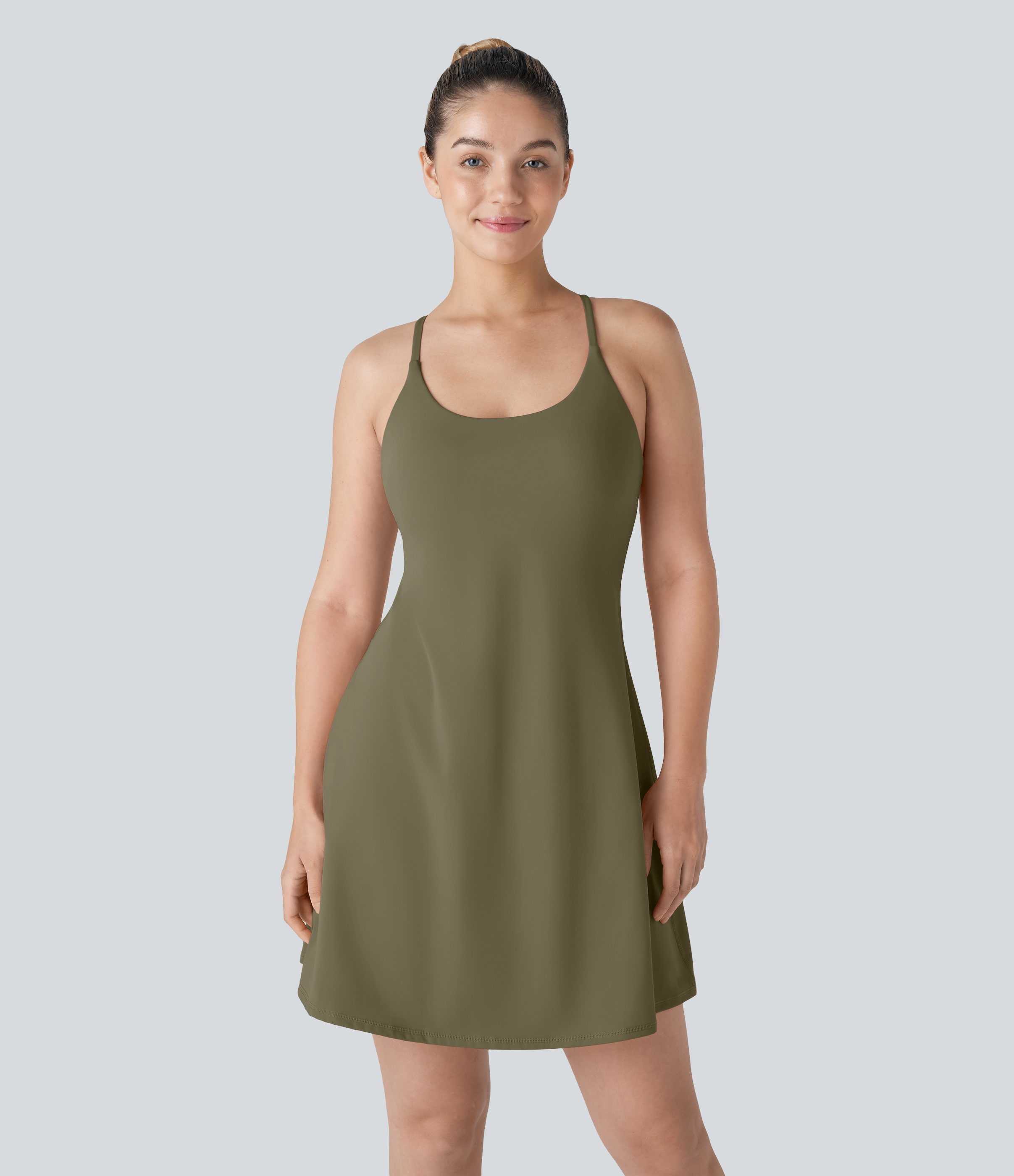 Grass Grey Green SoftlyZero™ Plush Backless Active Dress-Longer Length-Easy Peezy Edition / 2