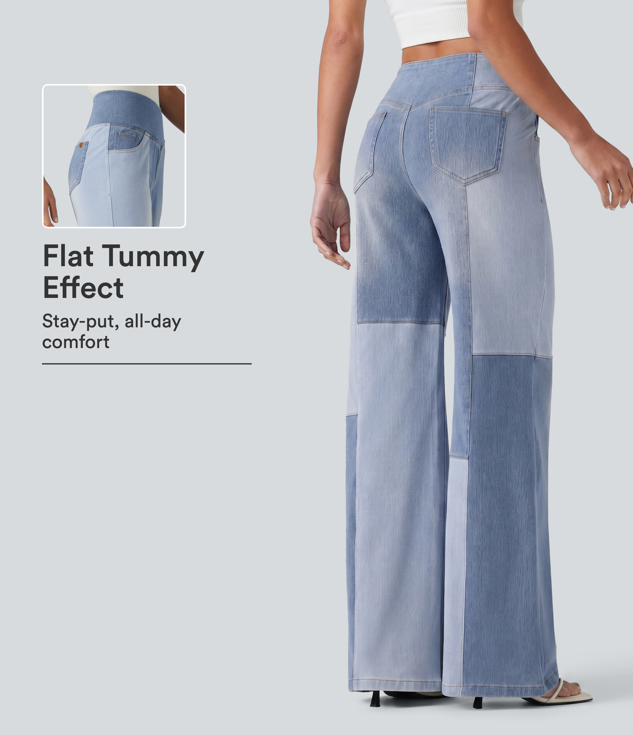 Halara Flex™ High Waisted Crossover Tummy Control Patched Bootcut Casual Jeans with Pockets