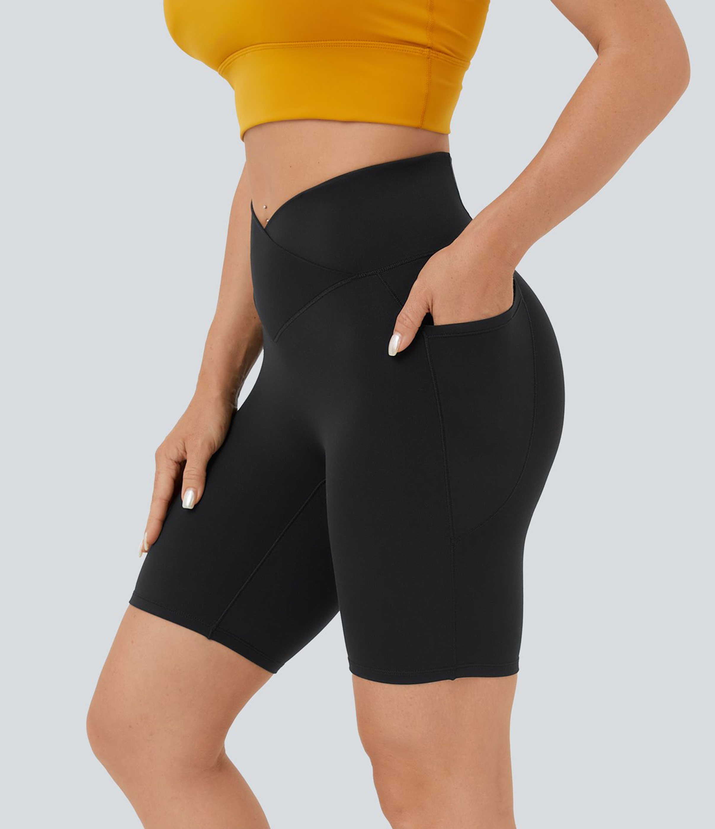 SoftlyZero™ High Waisted Crossover Pocket Yoga Biker Shorts 7"-UPF50+