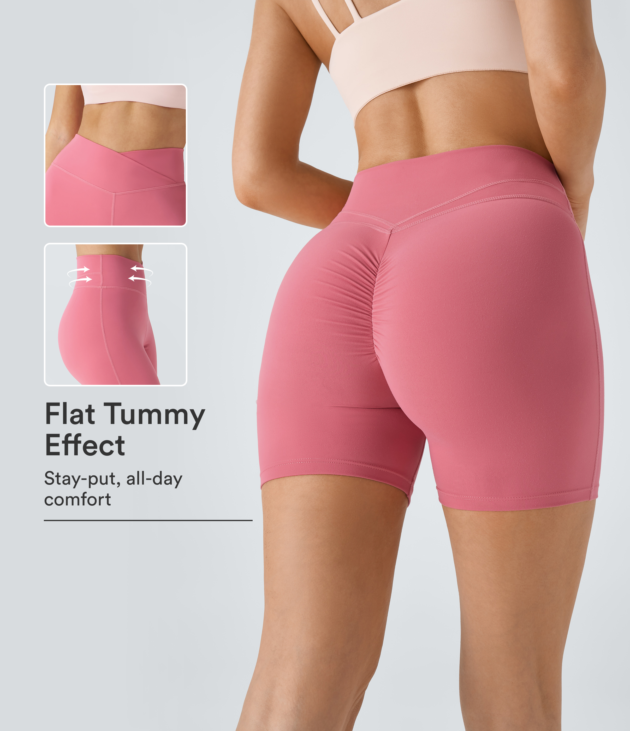 SoftlyZero™ Plush High Waisted Crossover Ruched Yoga Shorts 5''