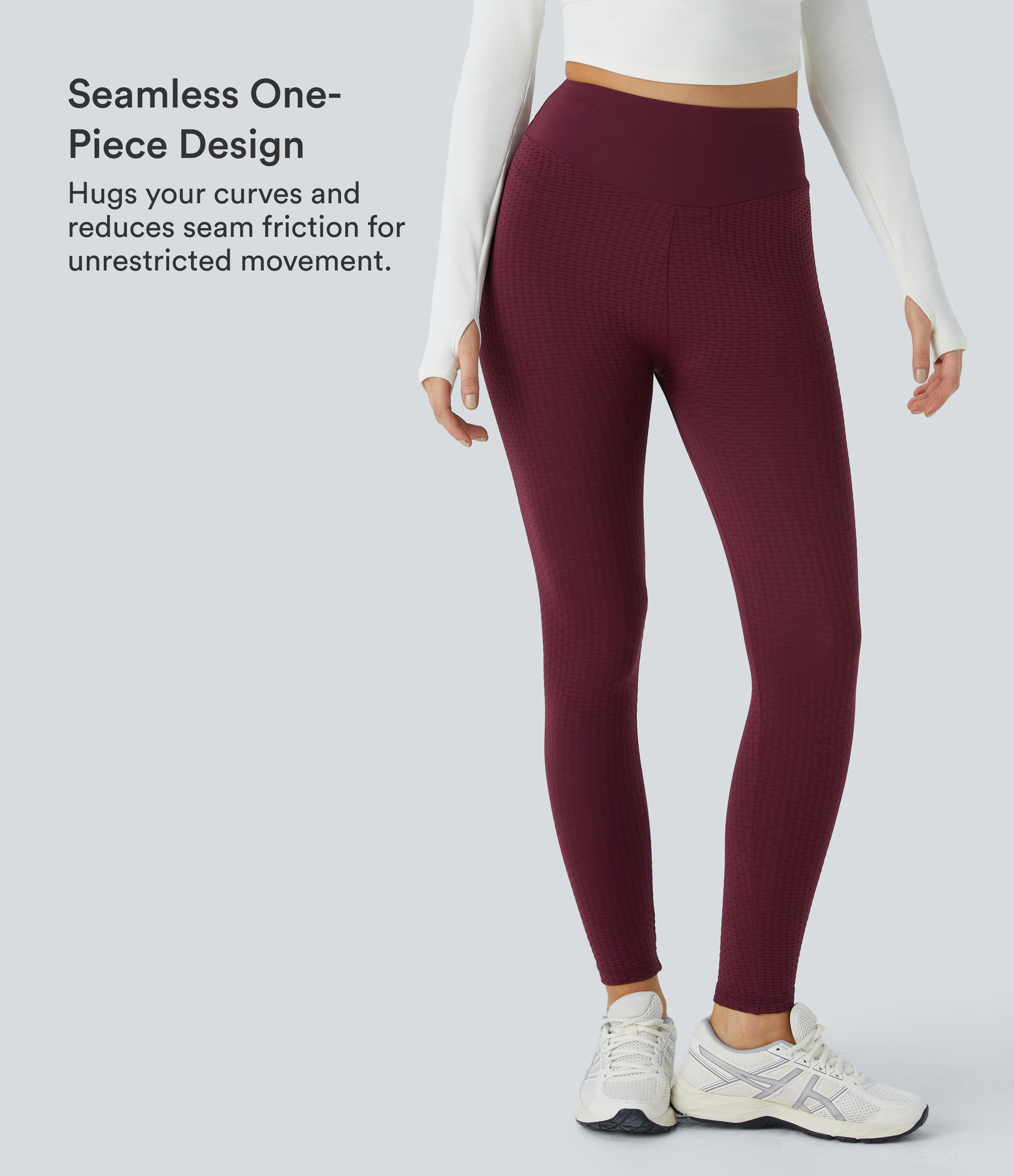 Burgundy OneForm Seamless Flow High Waisted Jacquard Leggings / 2