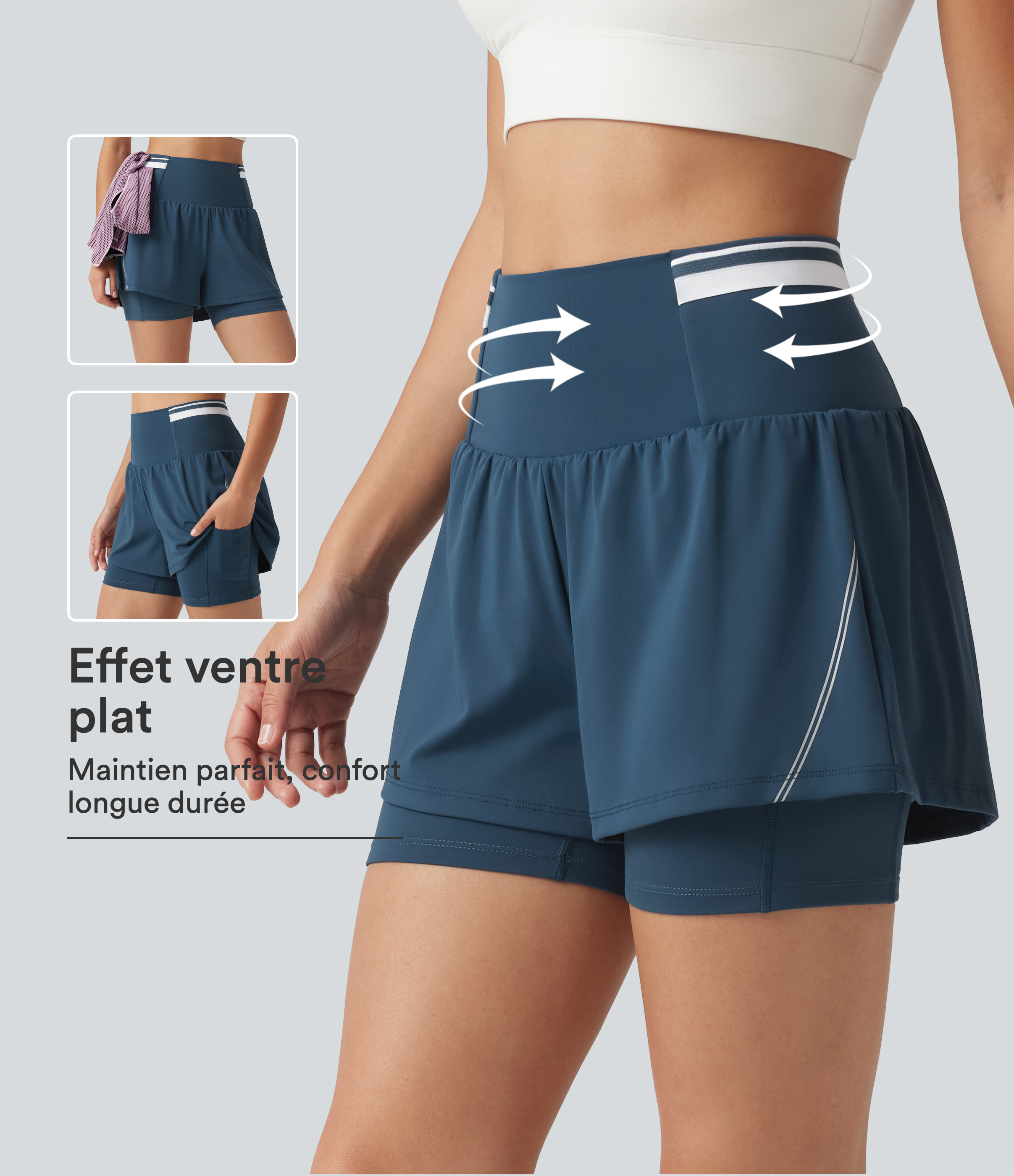 Short d’entraînement 2-en-1 SoftlyZero™ Airy réfléchissant taille très haute gainant effet frais 12,5 cm avec poches