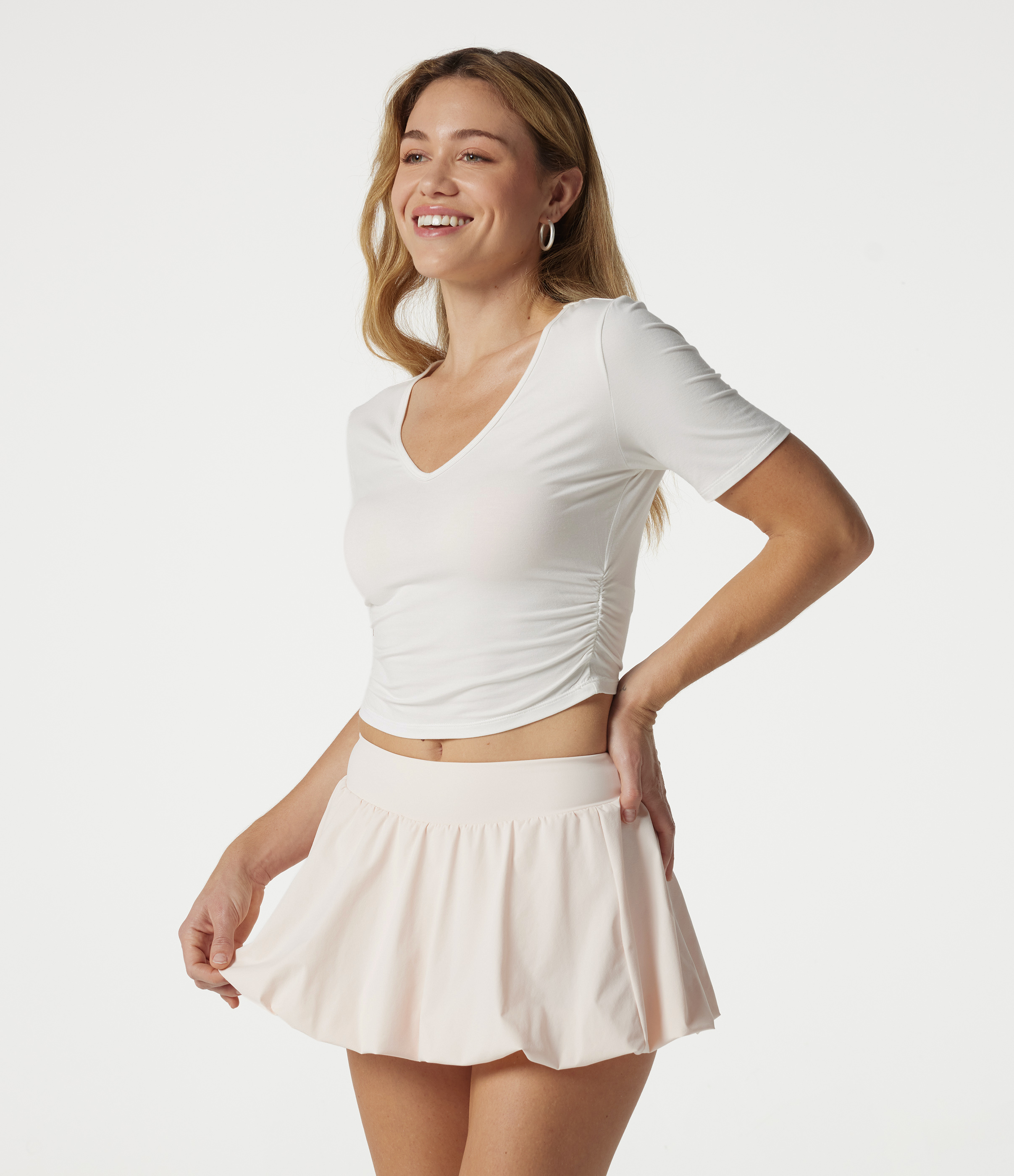 V Neck Short Sleeve Cropped Casual T-Shirt