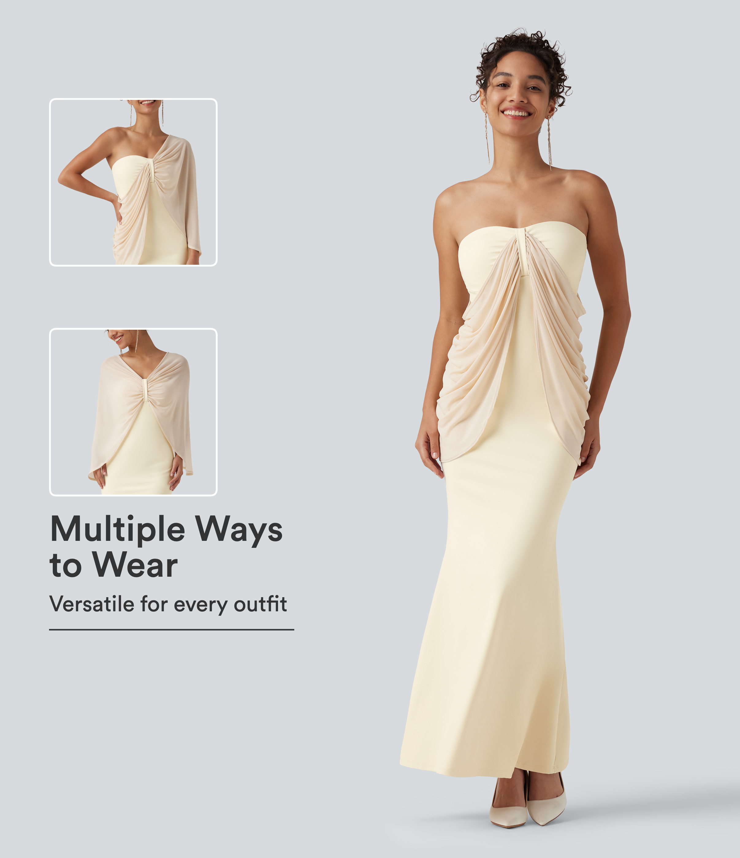 SoftlyZero™ Plush Tube Built-in Bra Contrast Mesh Mermaid Maxi Dress