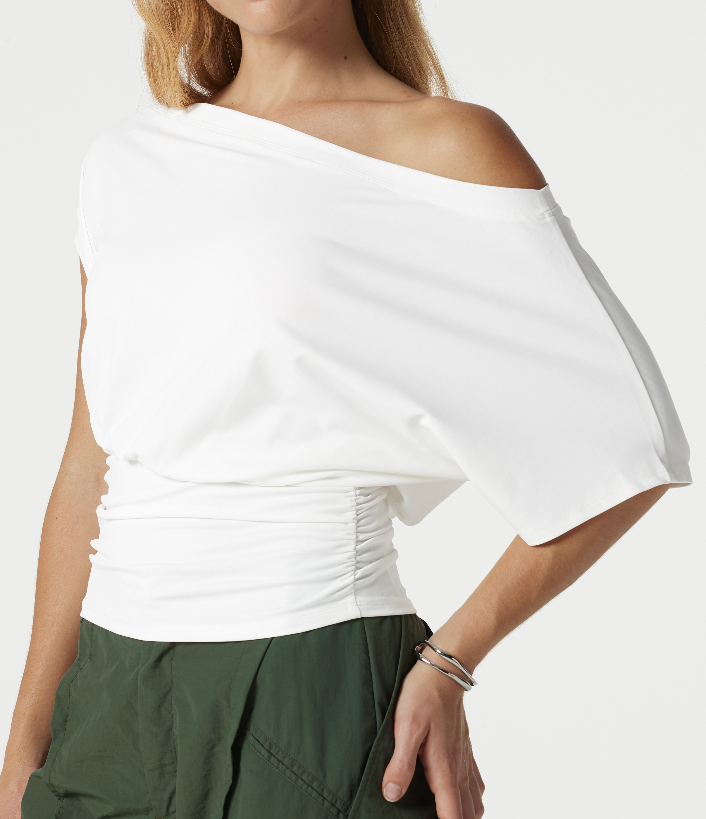 One Shoulder Short Sleeve Ruched Casual Top