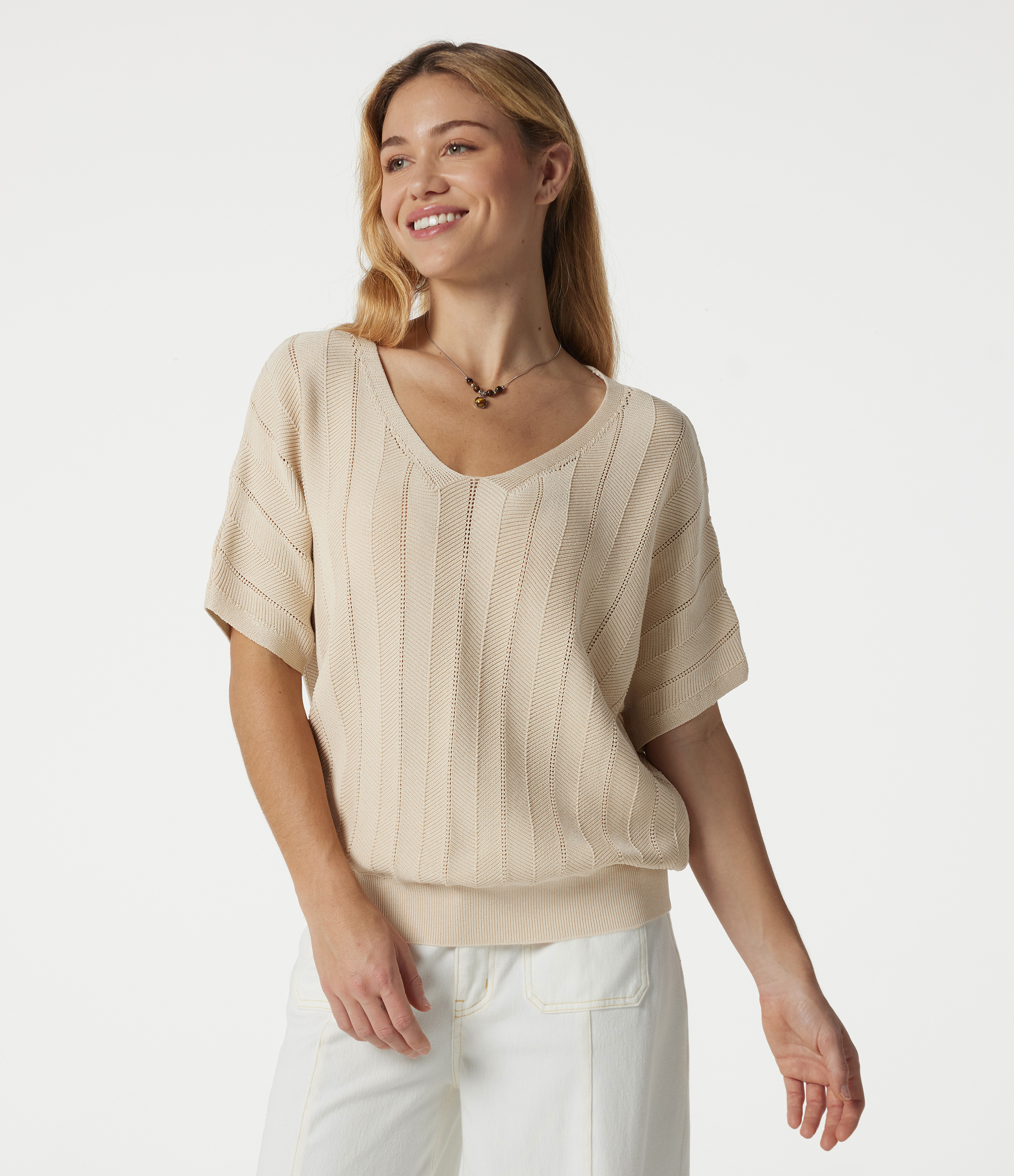 V Neck Short Sleeve Casual Sweater