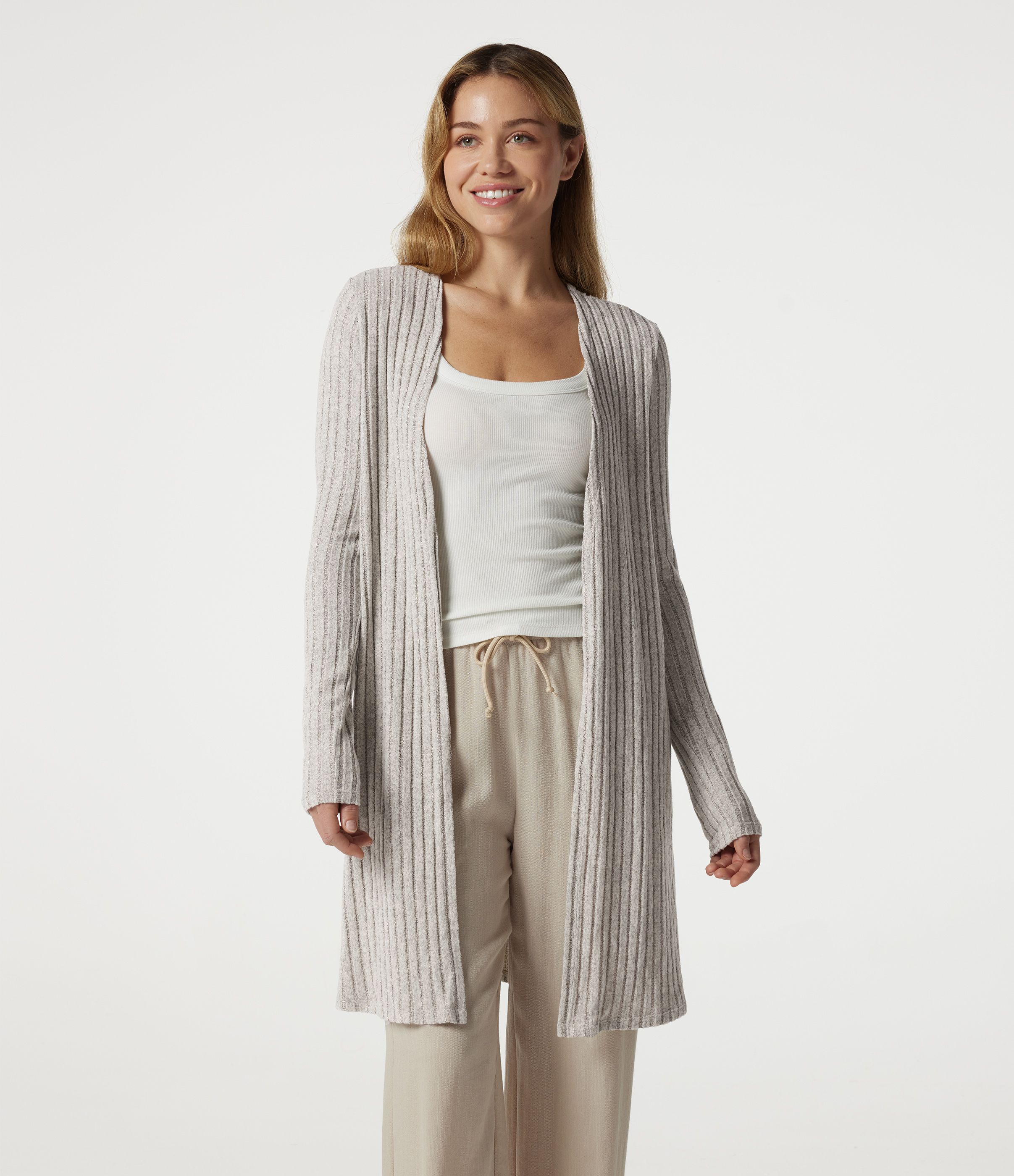 Ribbed Knit Long Sleeve Split Casual Coat