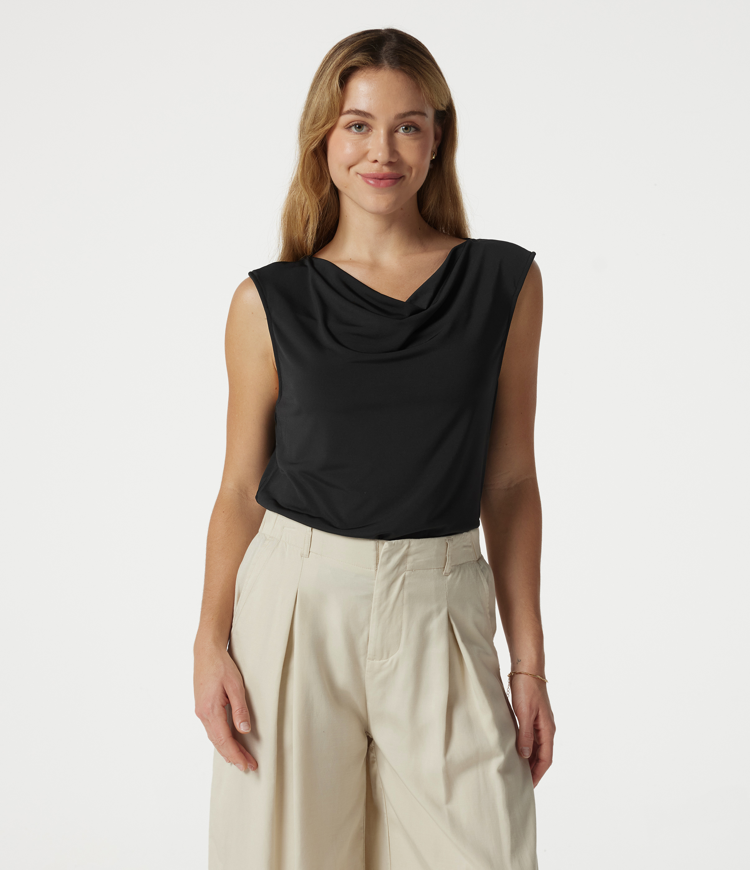 Cowl Neck Sleeveless Work Blouse