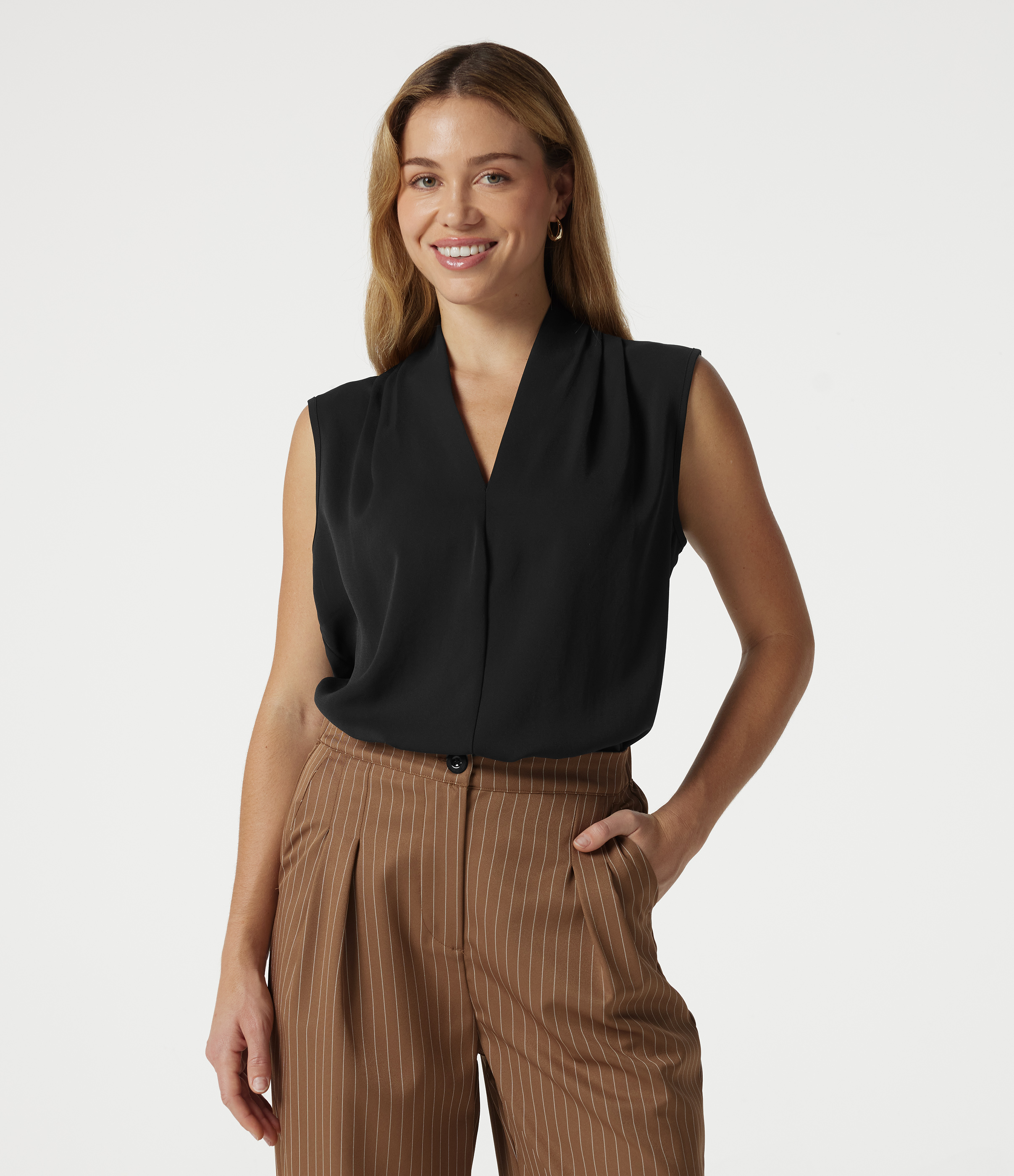 V Neck Sleeveless Work Blouse