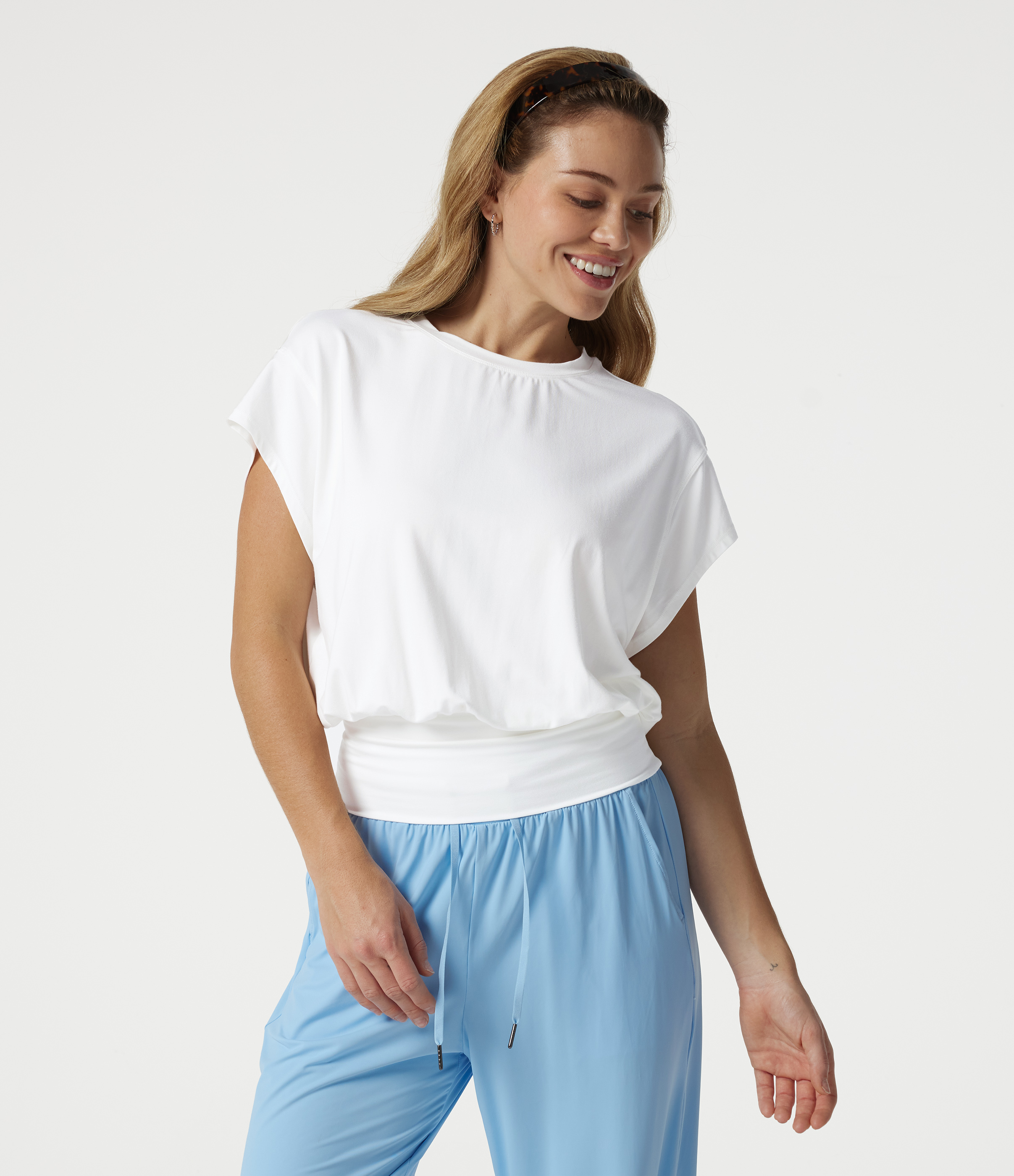 Round Neck Short Batwing Sleeve Work T-Shirt