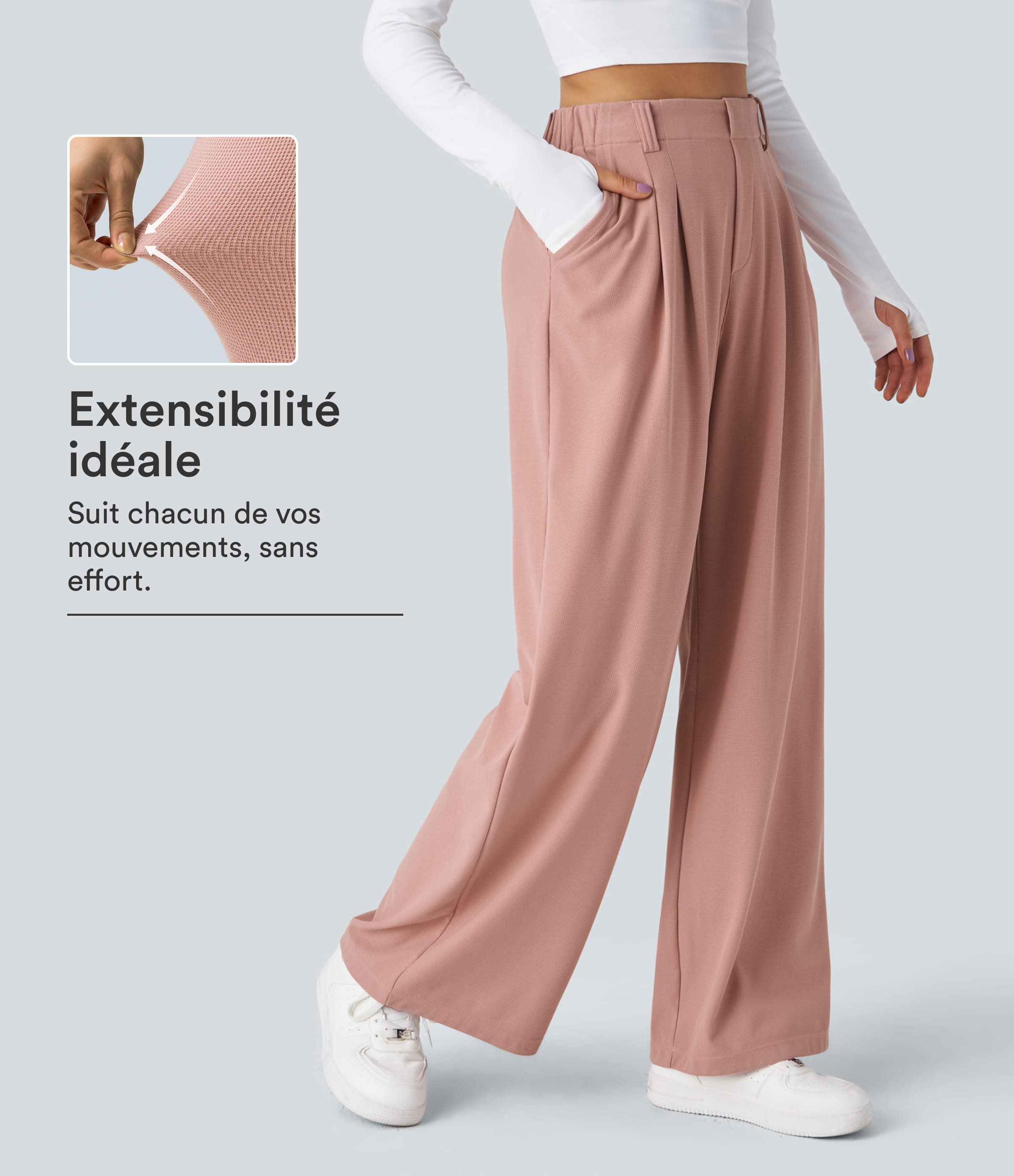Pantalon Tailleur Large Fluide Halara Flex™ Gaufré Taille Haute Poches Latérales