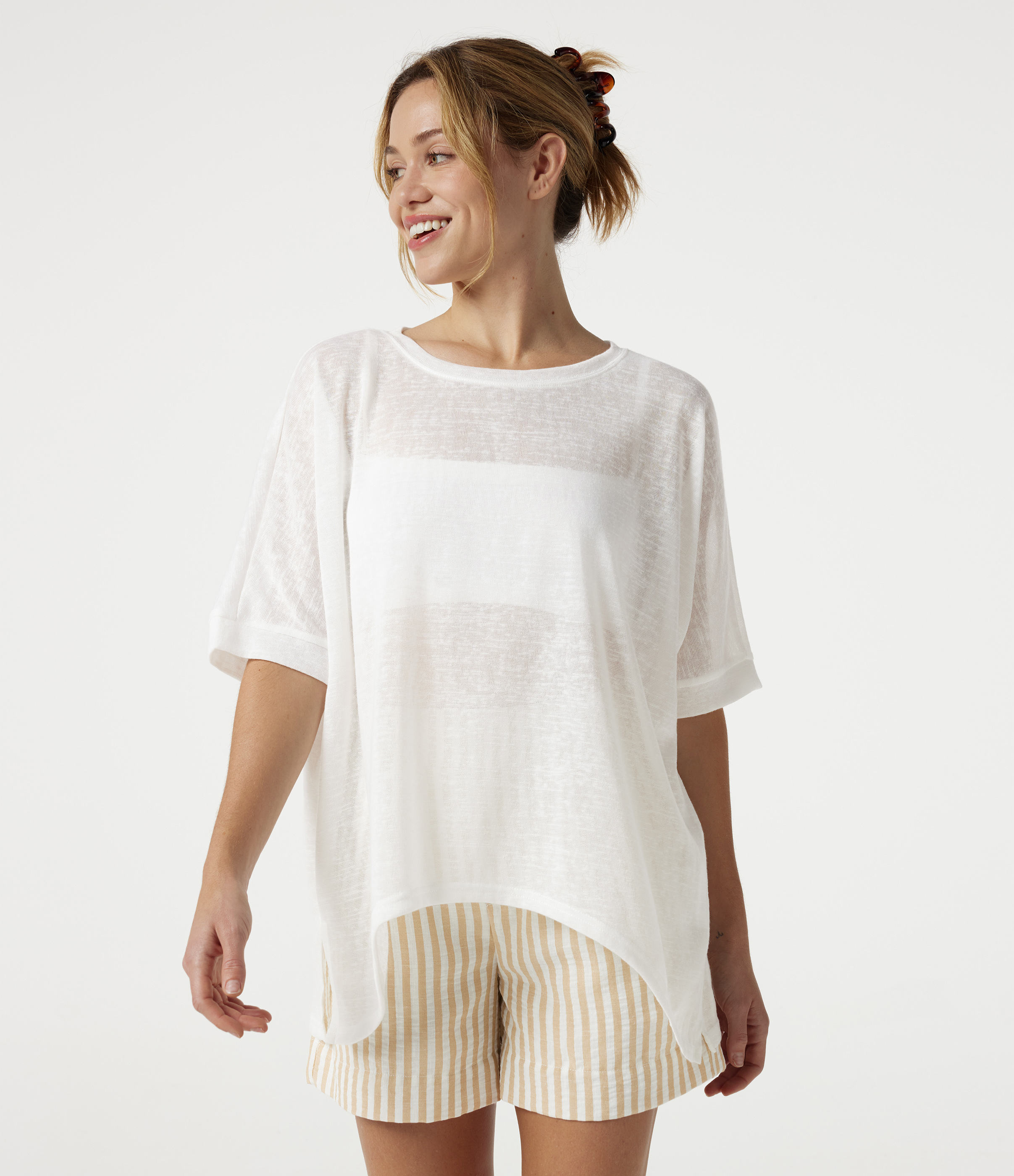 Asymmetric Hem Sheer Oversize Casual Top