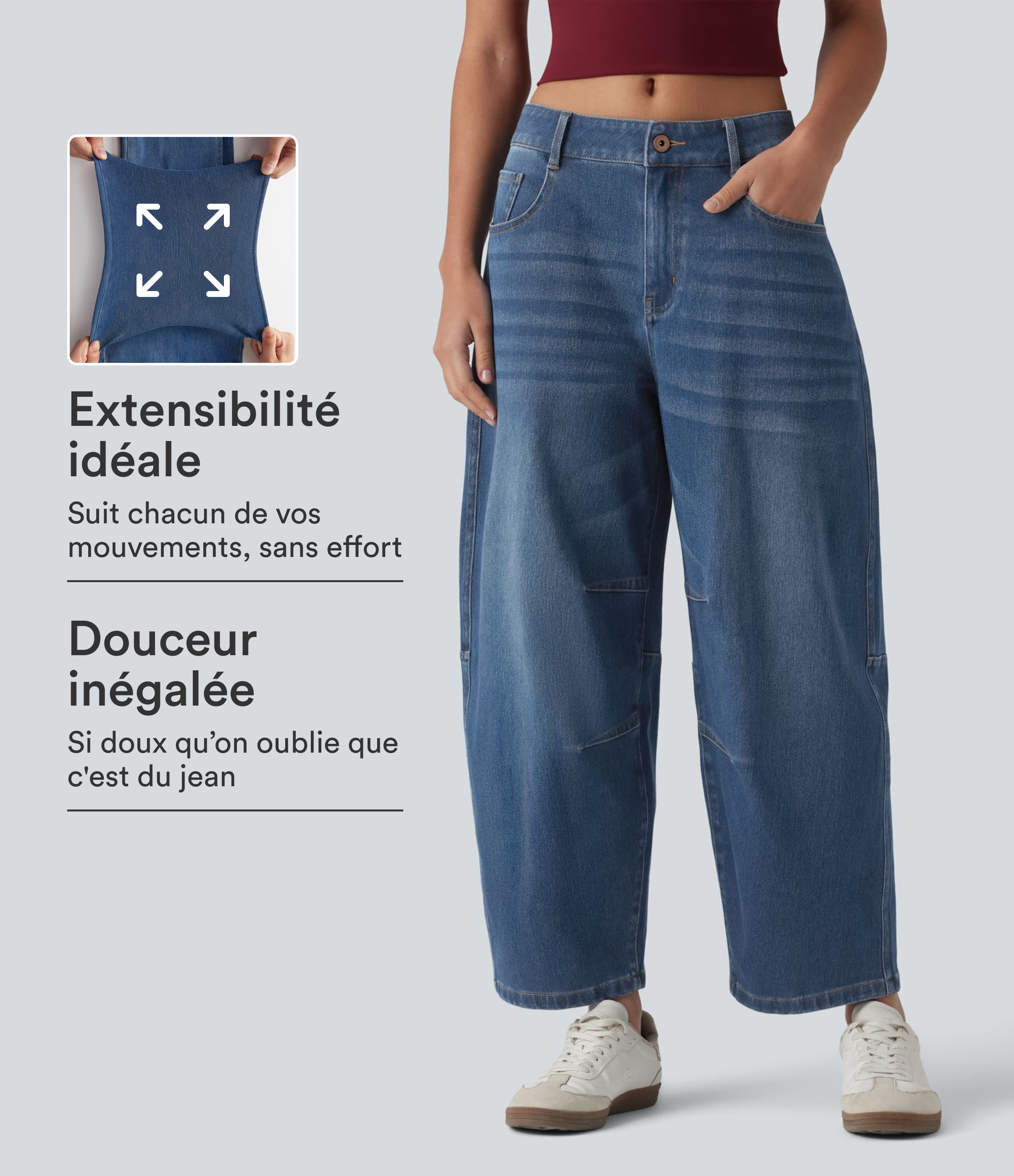 Jean Barrel 7/8 taille basse Halara Flex™ avec poches zippées