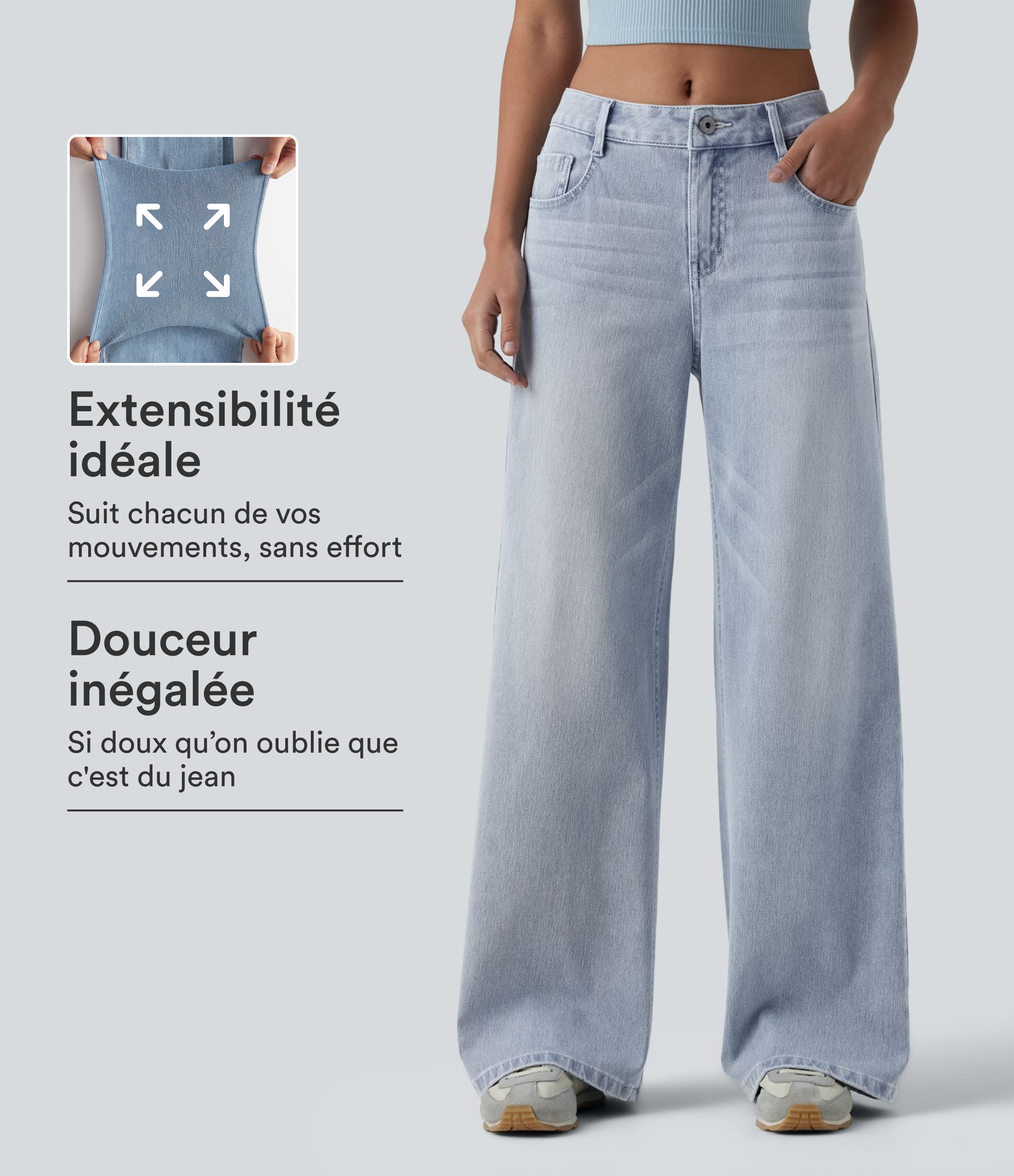 Jean Halara Flex™ mi-taille large ample délavé décontracté avec poches