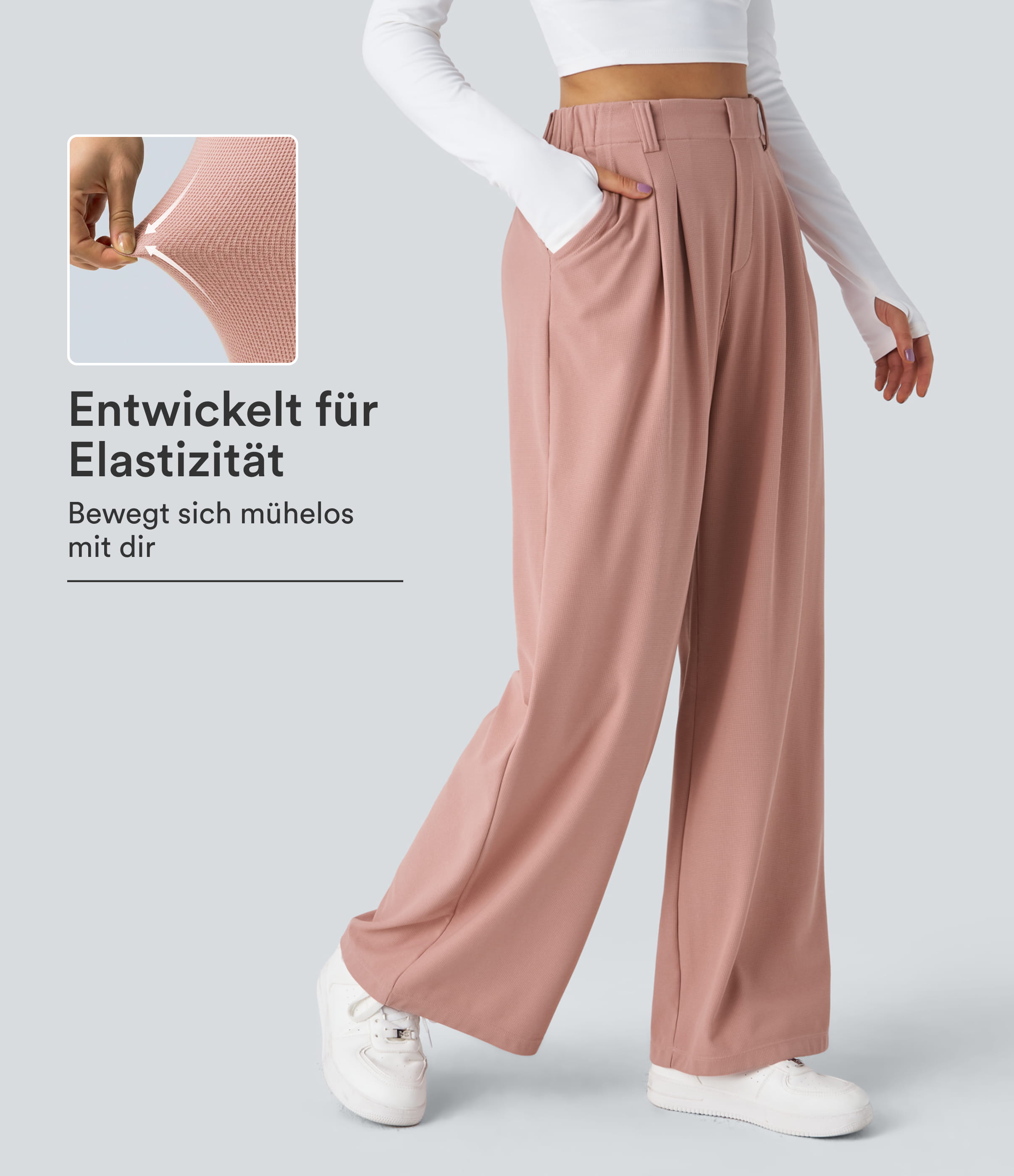 Halara Flex™ dehnbare Stoffhose mit hohem Bund, Waffelmuster, Seitentaschen und weitem Bein